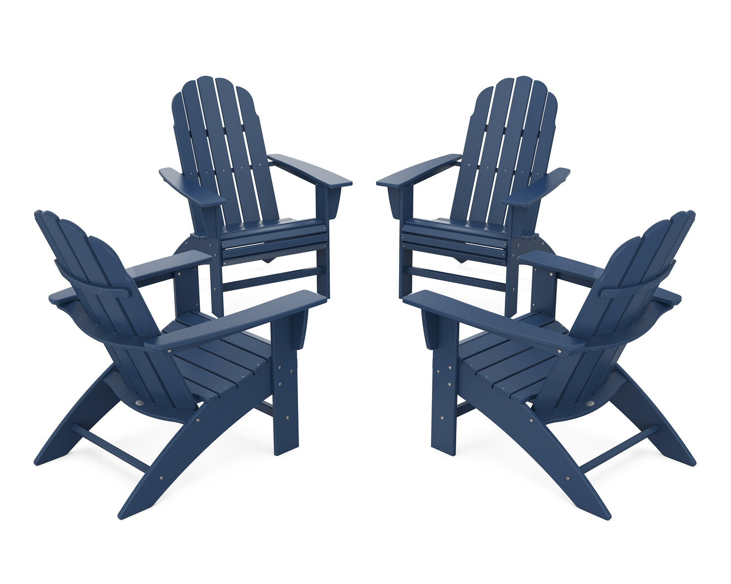 POLYWOOD 4-Piece Vineyard Curveback Adirondack Chair Conversation Set — Navy
