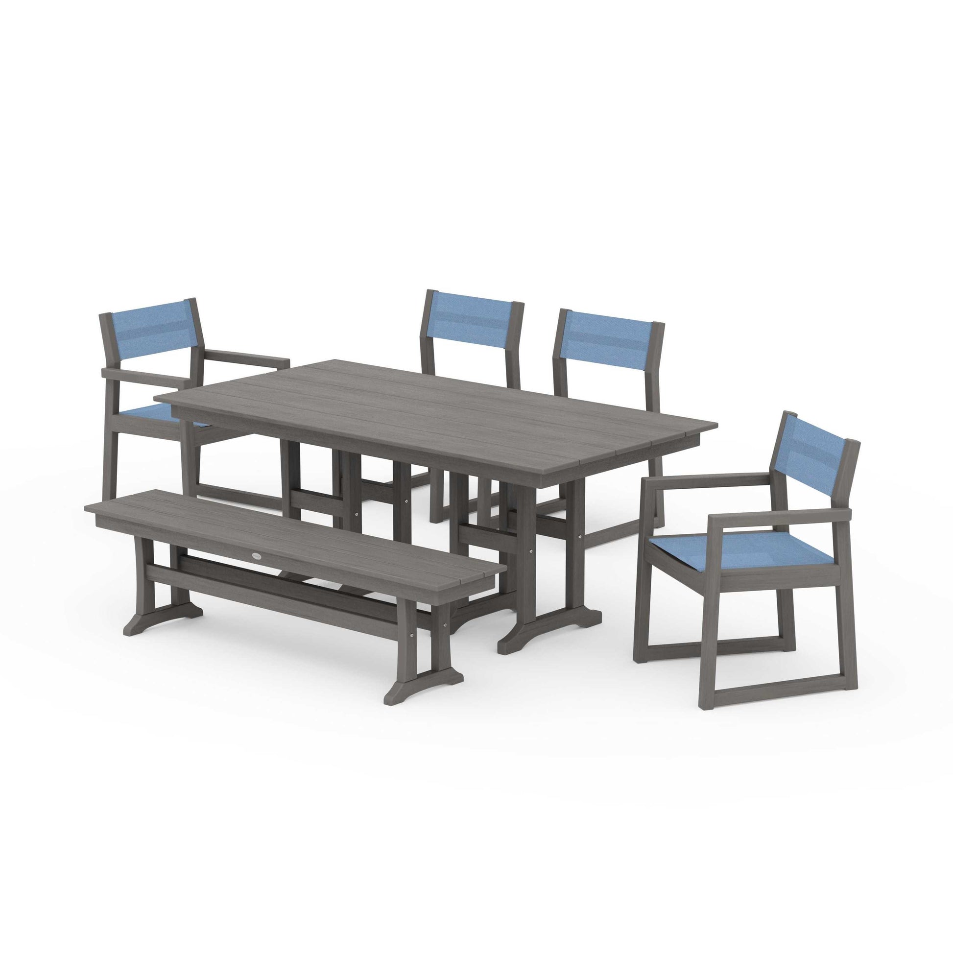 POLYWOOD EDGE Sling 6-Piece Farmhouse Dining Set — Driftwood / Poolside Sling
