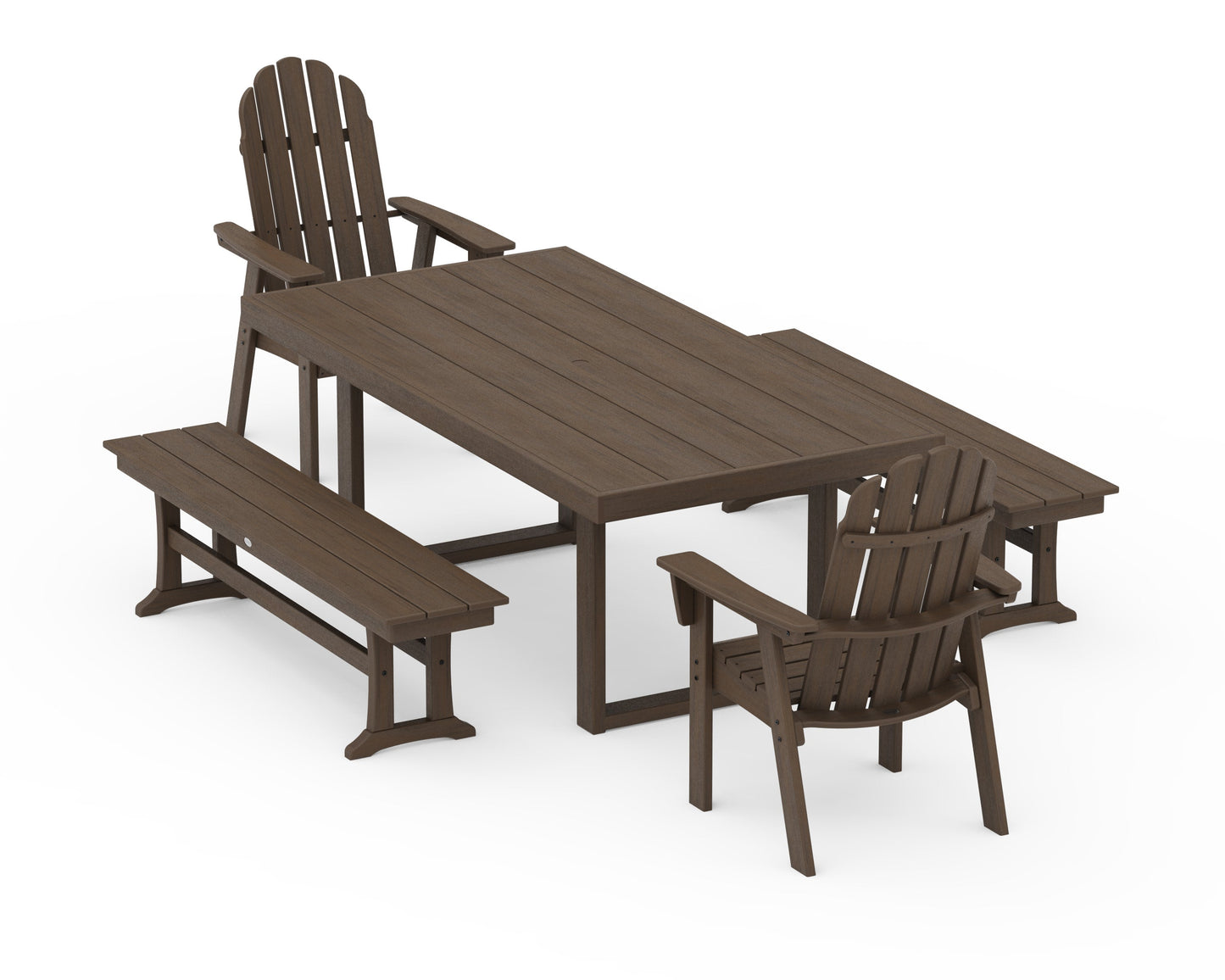 POLYWOOD Vineyard Adirondack 5-Piece Dining Set with Benches — Kona