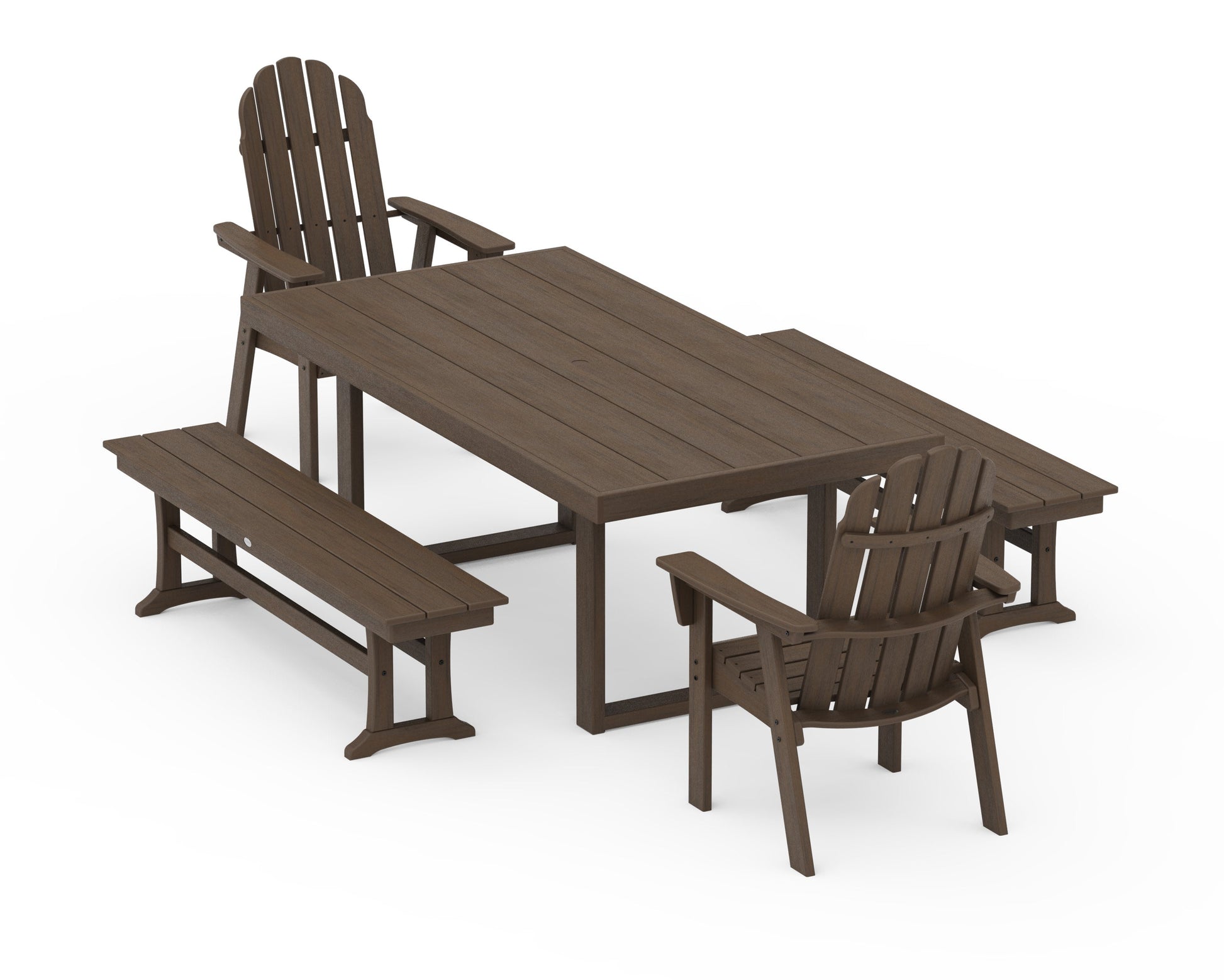POLYWOOD Vineyard Adirondack 5-Piece Dining Set with Benches — Kona