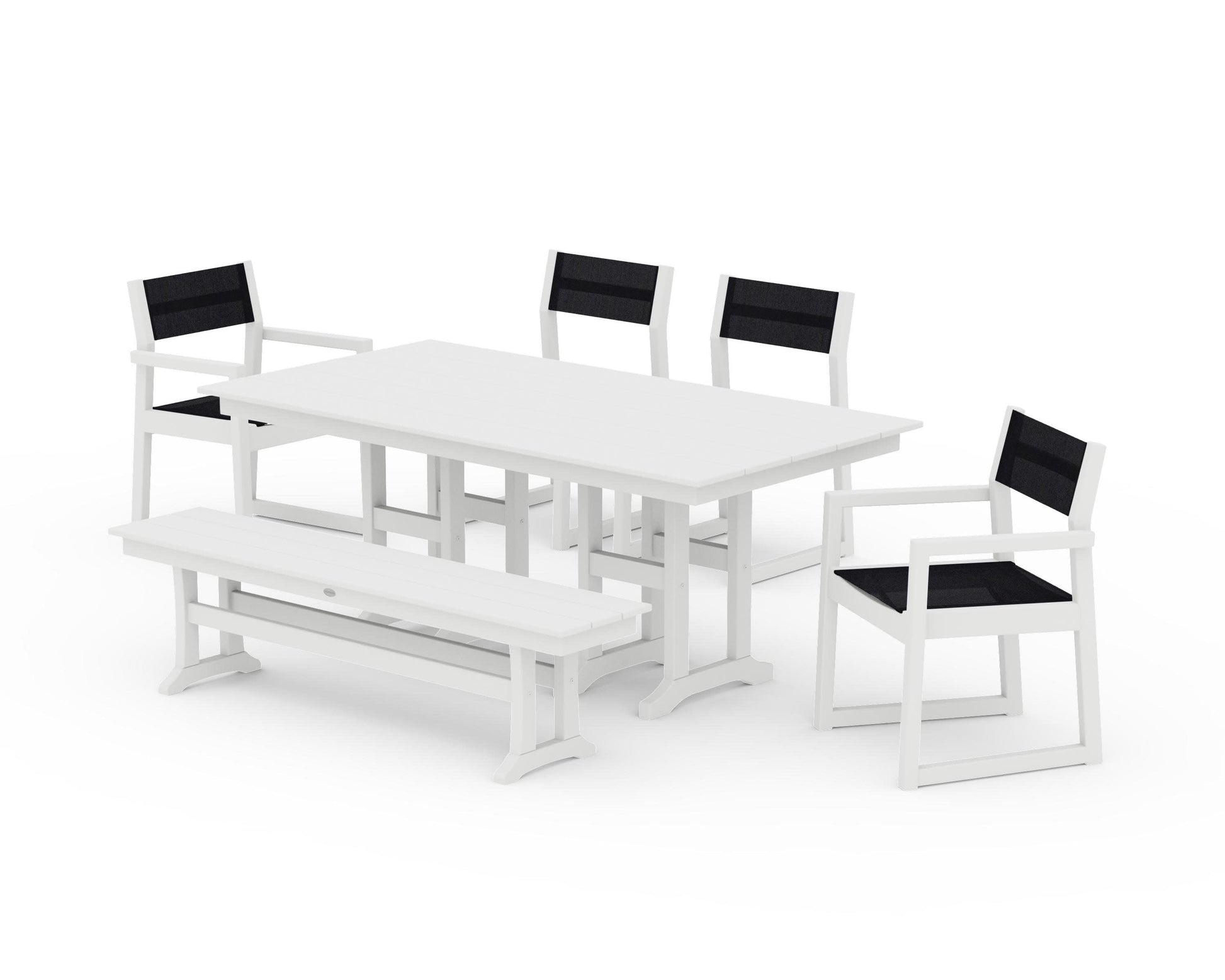 POLYWOOD EDGE Sling 6-Piece Farmhouse Dining Set — White / Black Sling