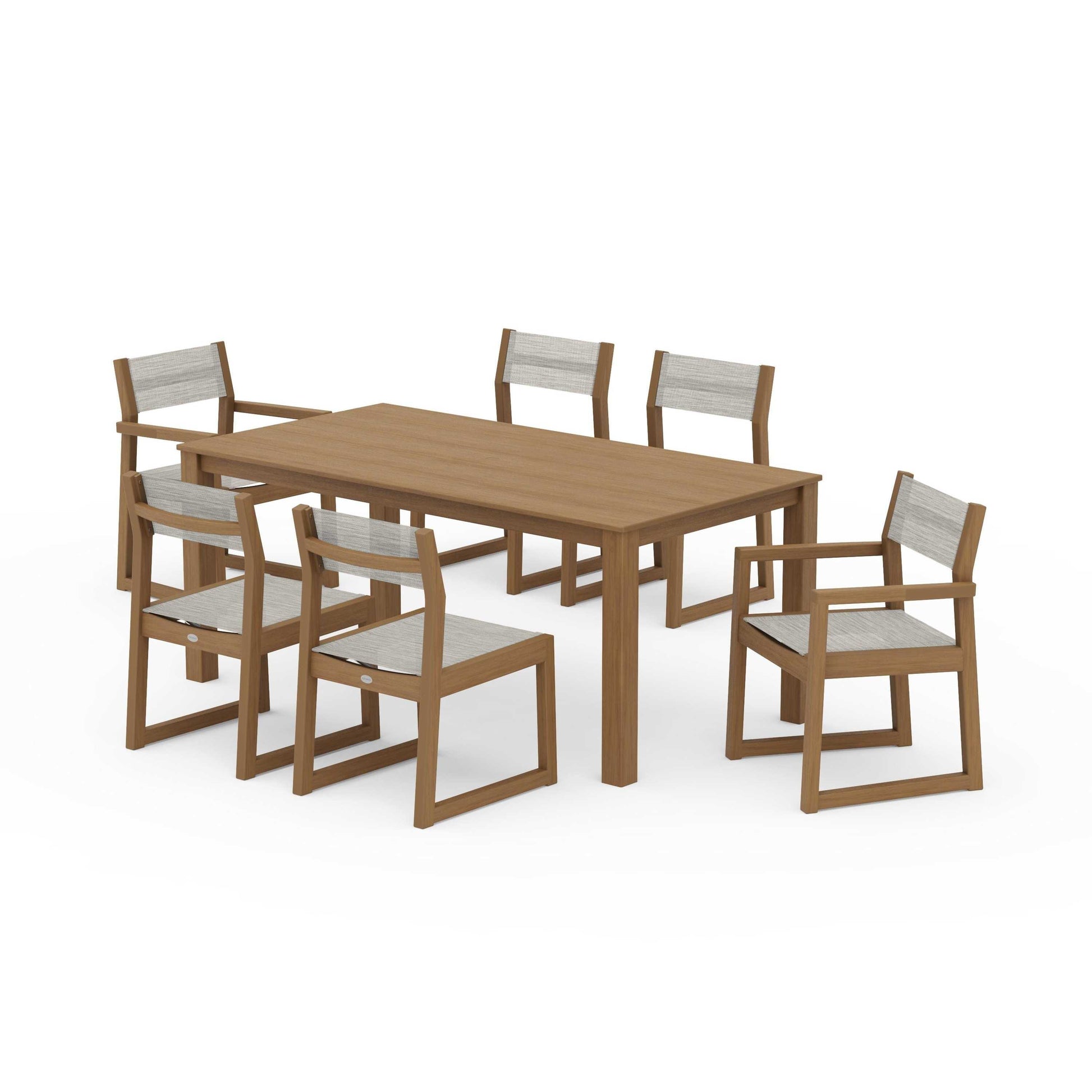 POLYWOOD EDGE Sling 7-Piece Parsons Dining Set — Natural / Birch Sling