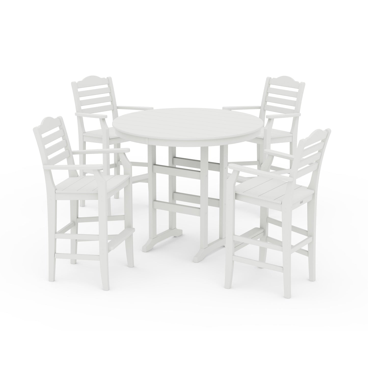 POLYWOOD Savannah 5-Piece Round Farmhouse Bar Set — Vintage White