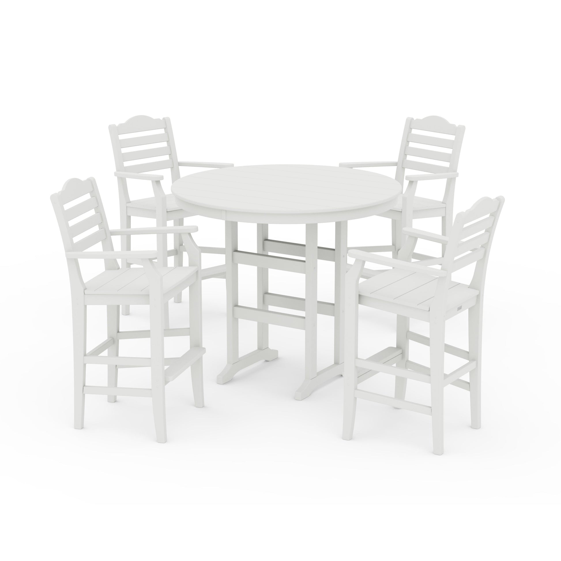 POLYWOOD Savannah 5-Piece Round Farmhouse Bar Set — Vintage White