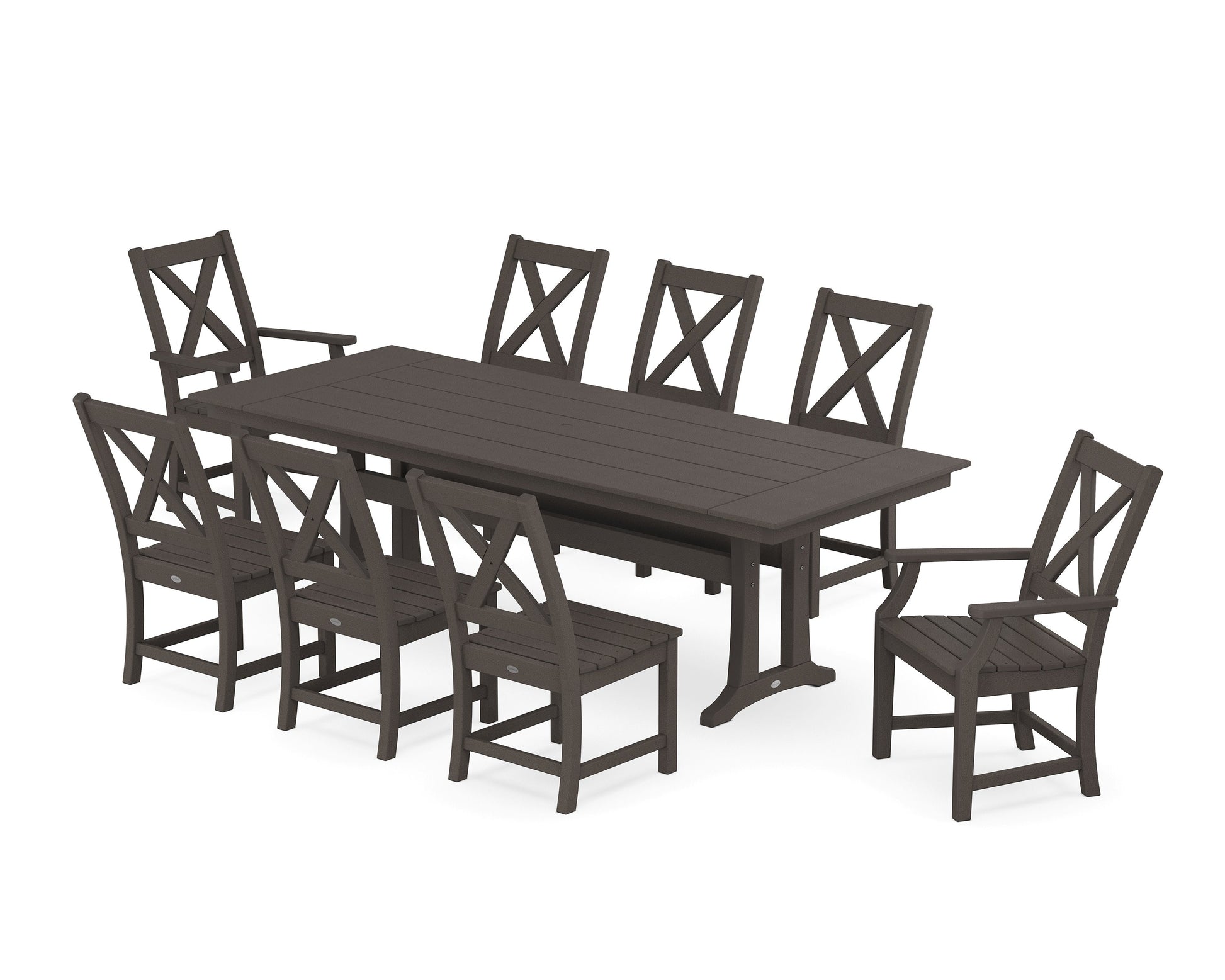 POLYWOOD Braxton 9-Piece Farmhouse Dining Set with Trestle Legs — Vintage Coffee