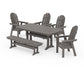 POLYWOOD Vineyard Curveback Adirondack Chair 6-Piece Dining Set with Trestle Legs and Bench — Driftwood