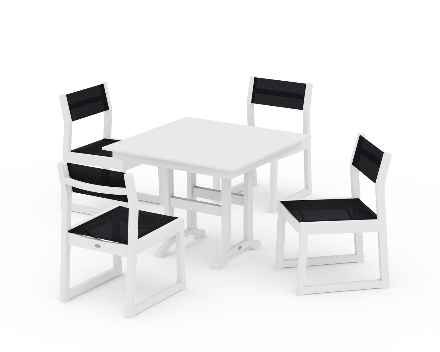 POLYWOOD EDGE Sling Side Chair 5-Piece Farmhouse Dining Set — White / Black Sling