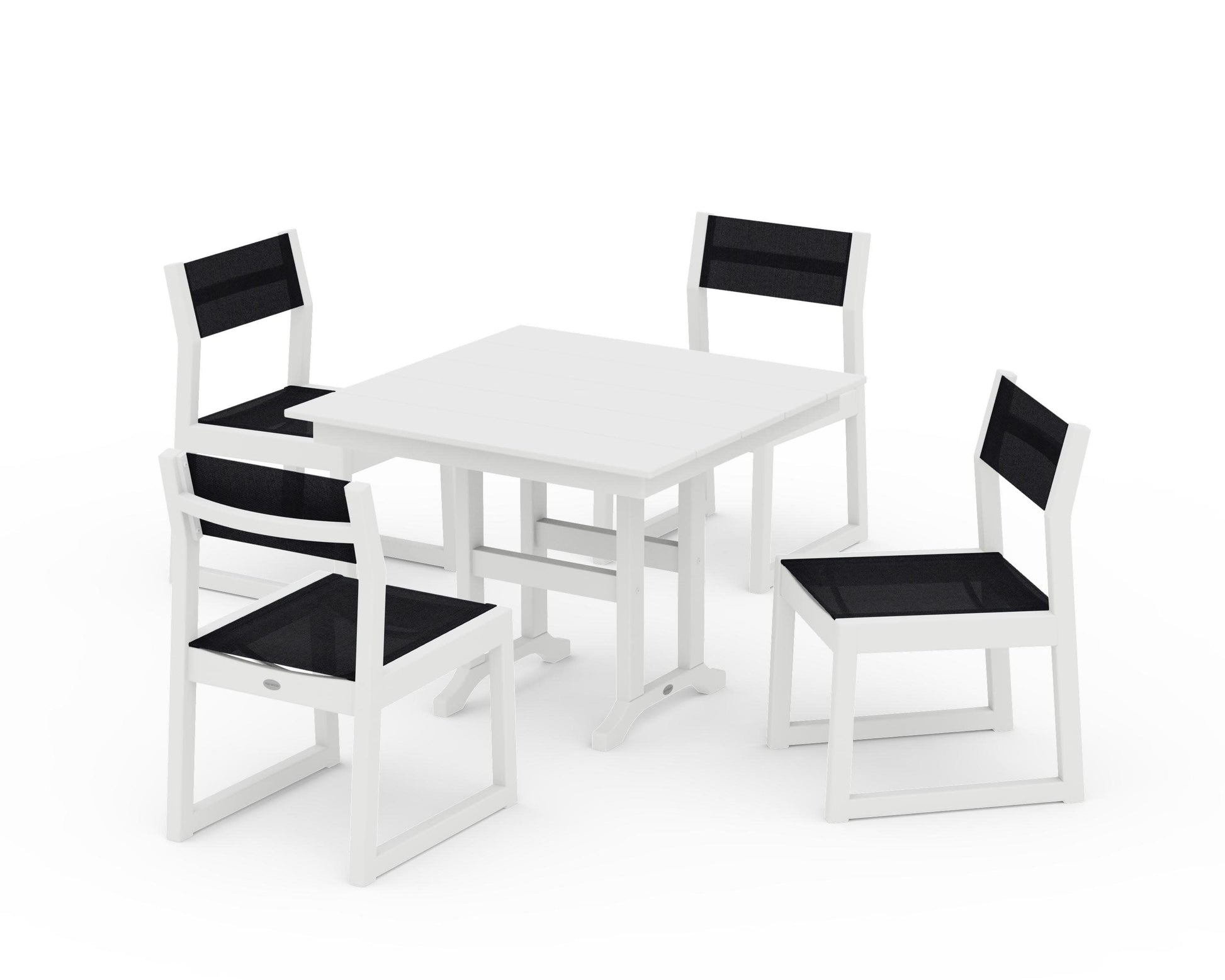 POLYWOOD EDGE Sling Side Chair 5-Piece Farmhouse Dining Set — White / Black Sling