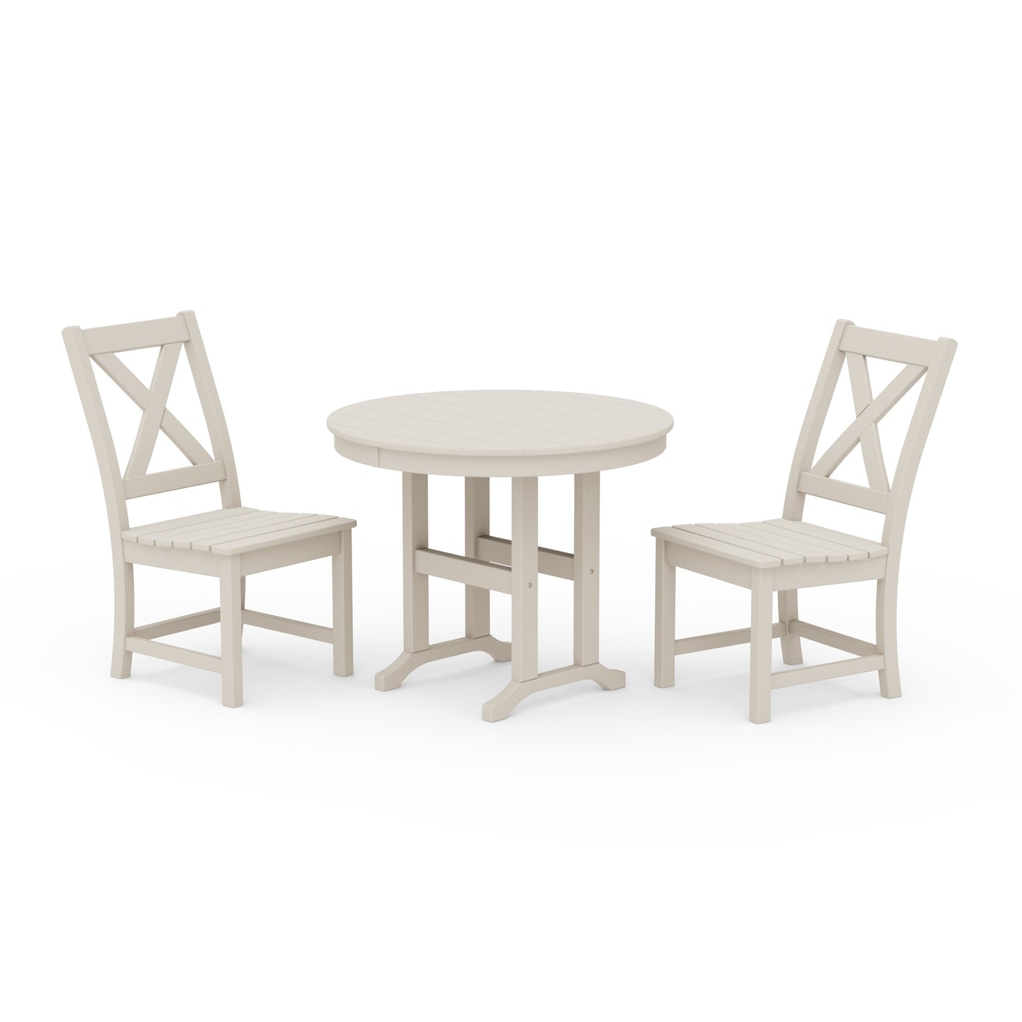 POLYWOOD Braxton Side Chair 3-Piece Round Dining Set — Sand