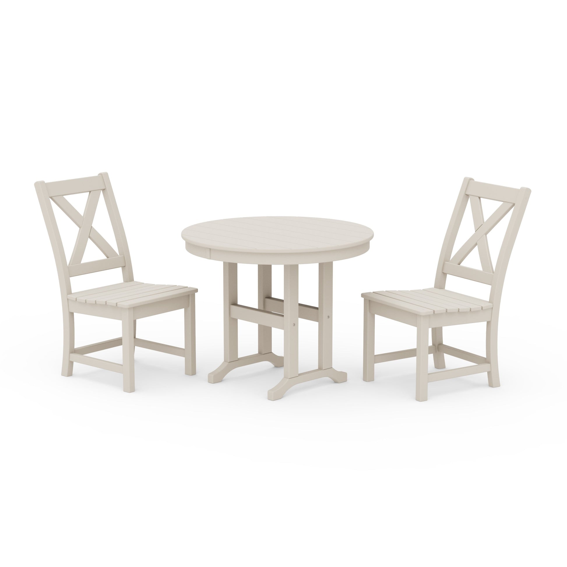 POLYWOOD Braxton Side Chair 3-Piece Round Dining Set — Sand