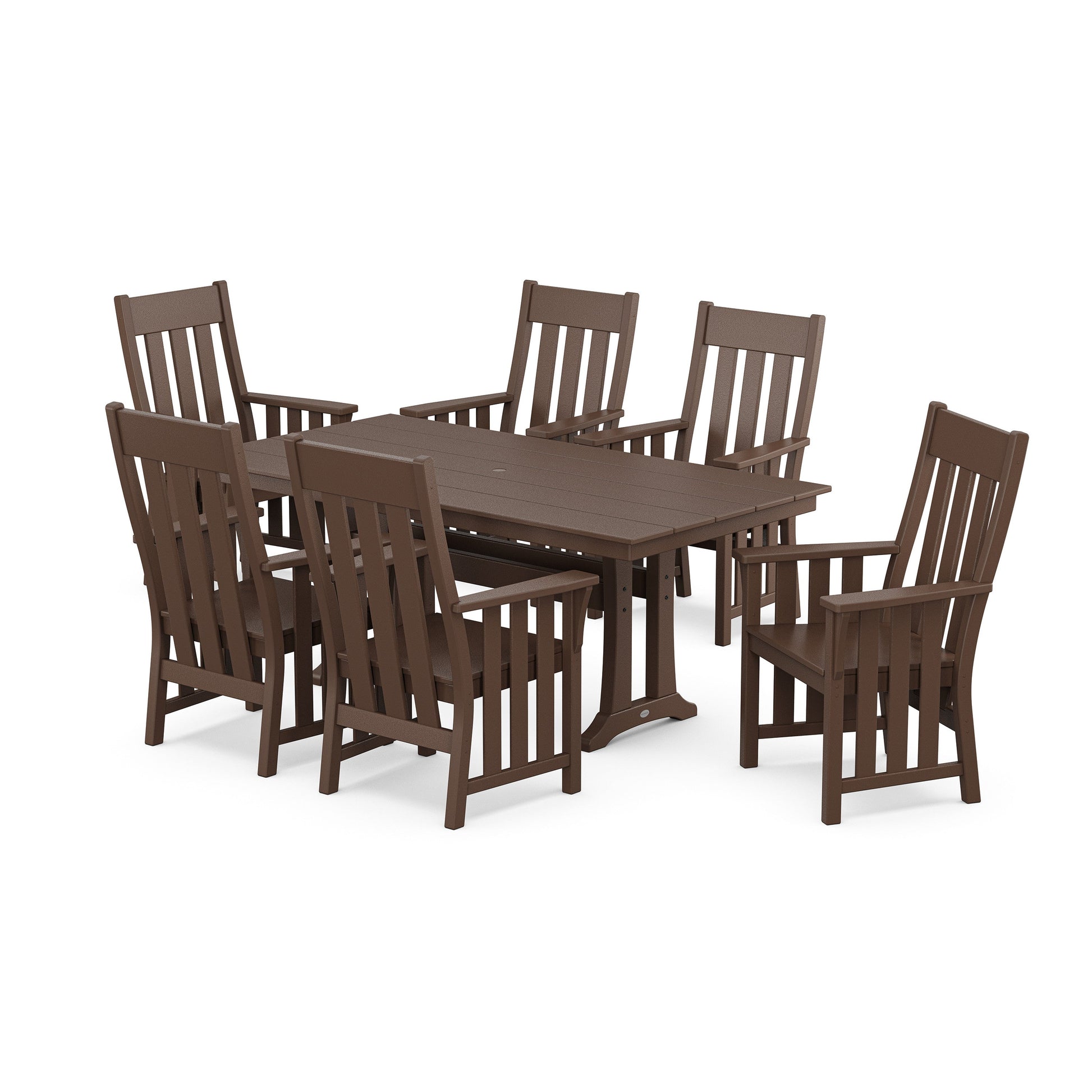 POLYWOOD Acadia Arm Chair 7-Piece Farmhouse Dining Set with Trestle Legs — Mahogany