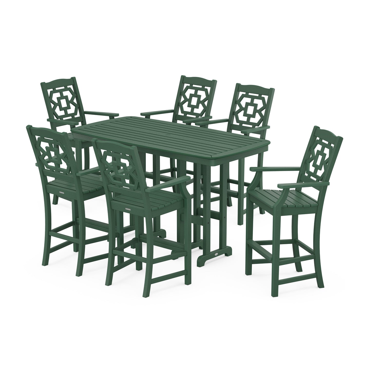 POLYWOOD Chinoiserie Arm Chair 7-Piece Bar Set — Green