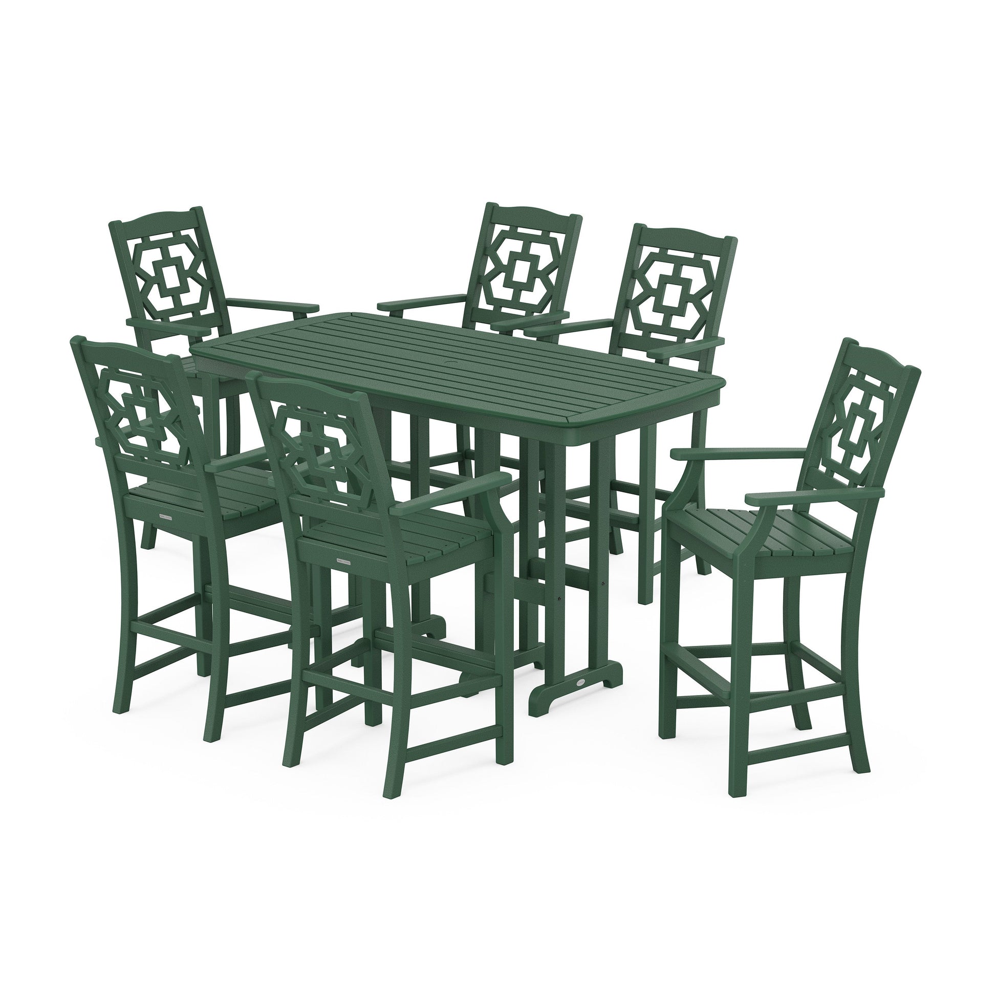 POLYWOOD Chinoiserie Arm Chair 7-Piece Bar Set — Green