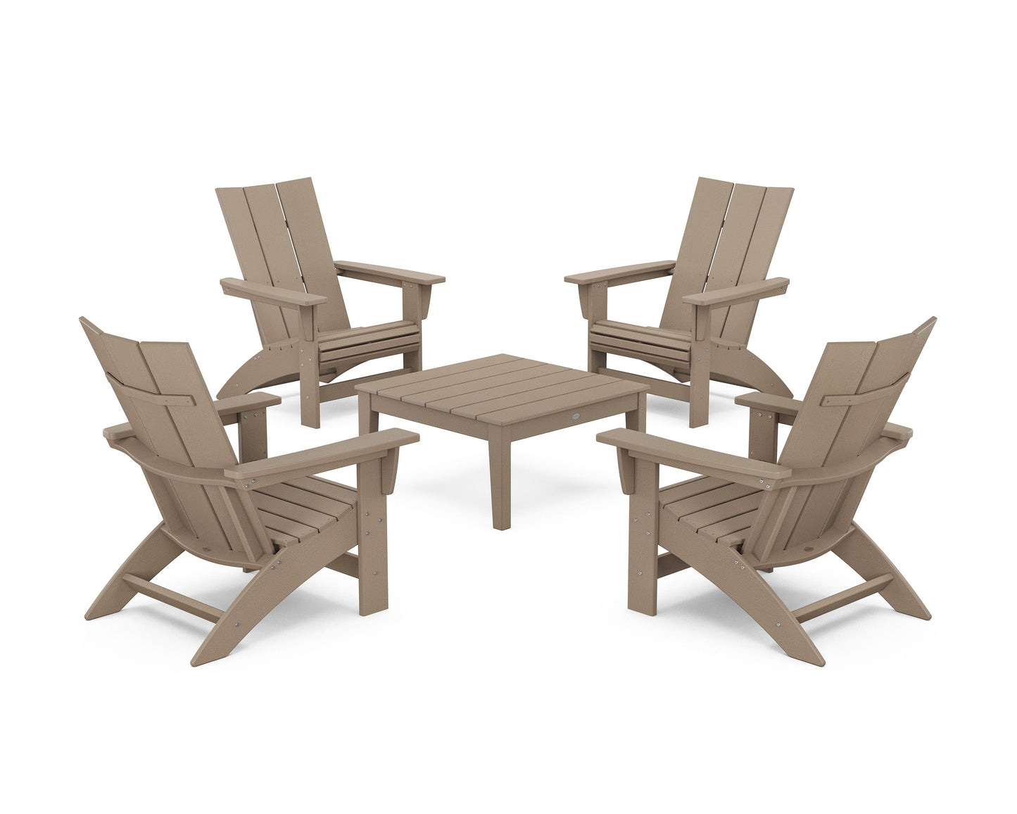POLYWOOD 5-Piece Modern Grand Adirondack Chair Conversation Group — Vintage Sahara