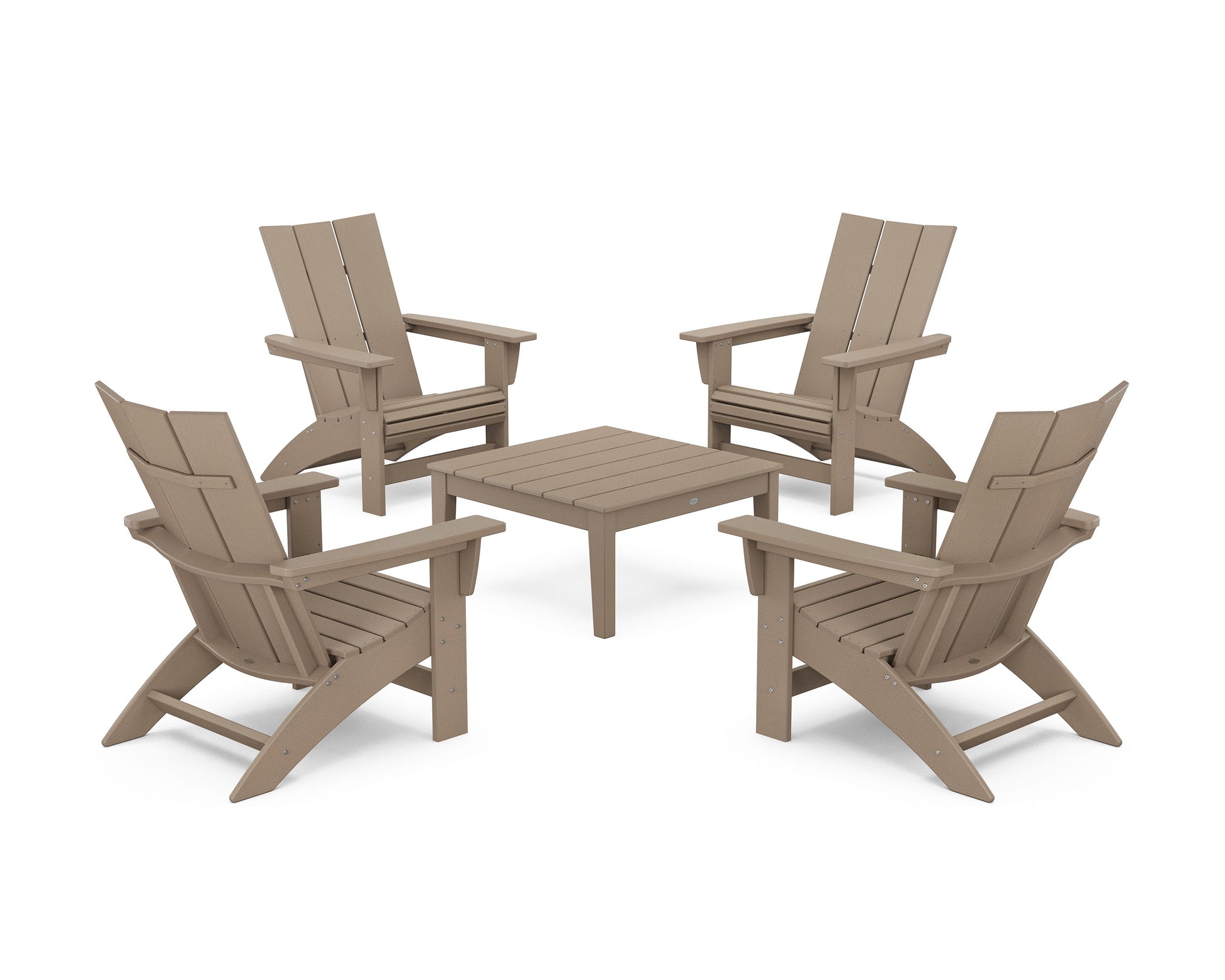 POLYWOOD 5-Piece Modern Grand Adirondack Chair Conversation Group — Vintage Sahara