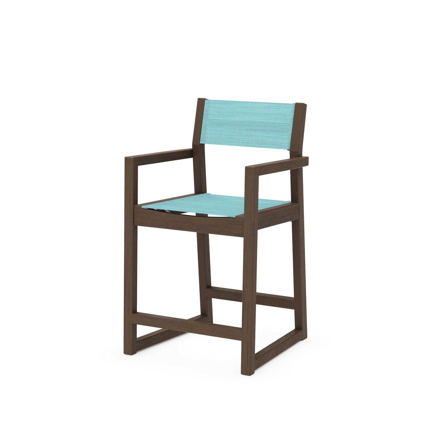 POLYWOOD EDGE Sling Counter Arm Chair — Kona / Dupioni Aquamarine Sling