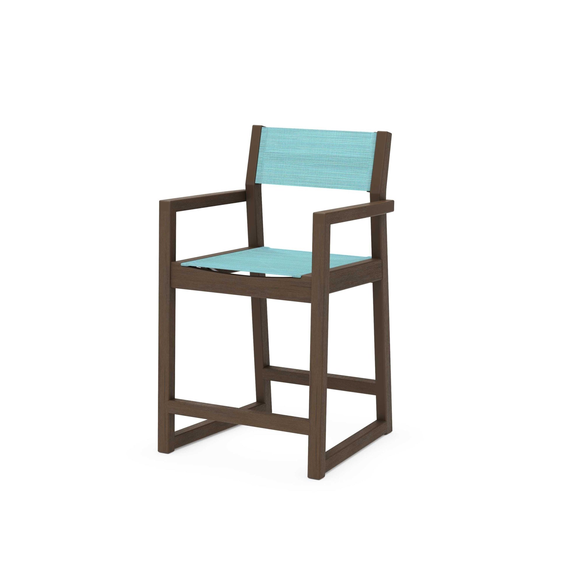 POLYWOOD EDGE Sling Counter Arm Chair — Kona / Dupioni Aquamarine Sling