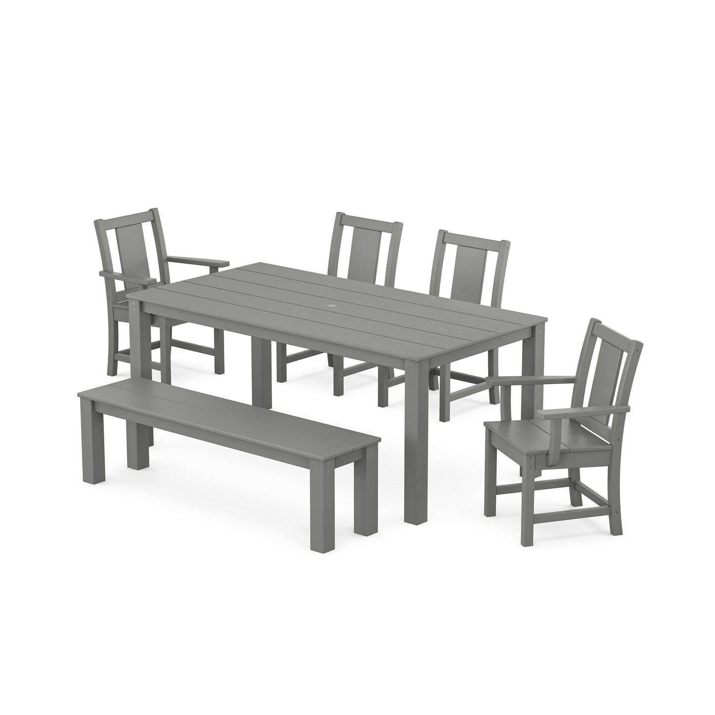 POLYWOOD Prairie 6-Piece Parsons Dining Set with Bench — Slate Grey
