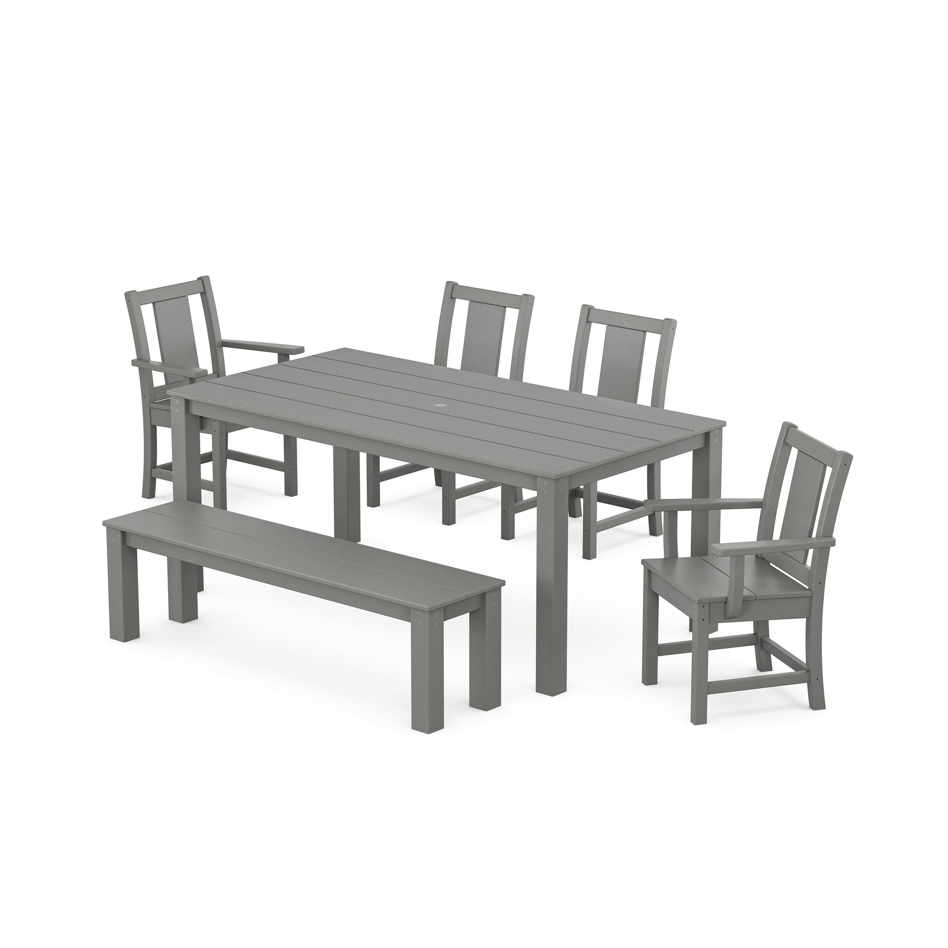 POLYWOOD Prairie 6-Piece Parsons Dining Set with Bench — Slate Grey