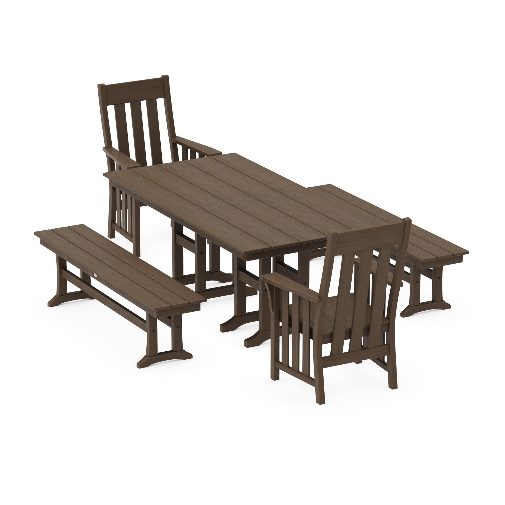 POLYWOOD Acadia 5-Piece Farmhouse Dining Set with Benches — Kona