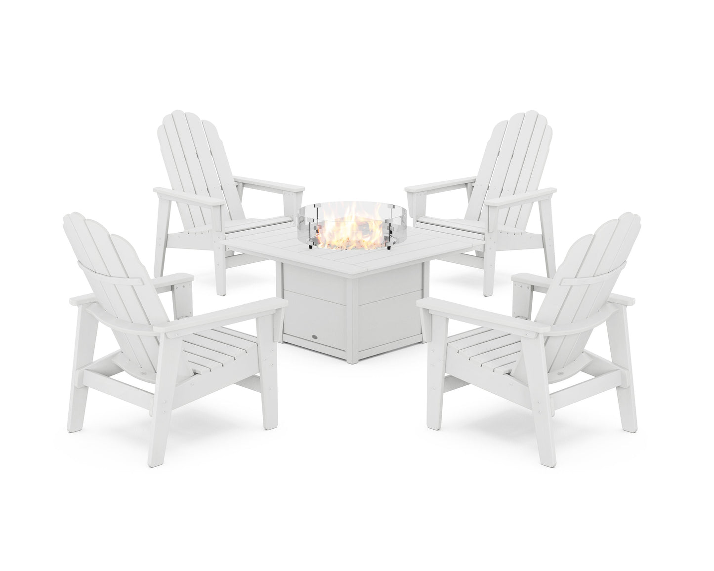 POLYWOOD 5-Piece Vineyard Grand Upright Adirondack Conversation Set with Fire Pit Table — White