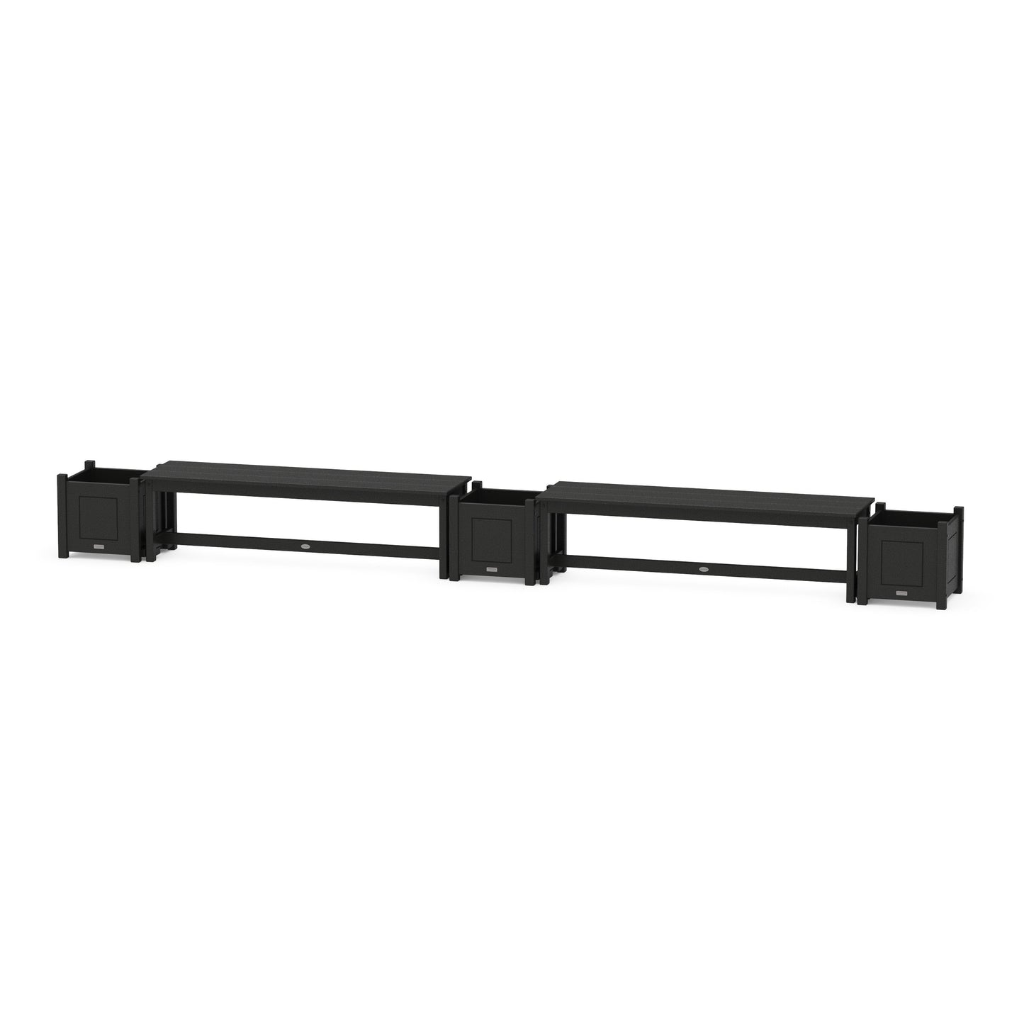 POLYWOOD 60" Country Living Straight Double Planter Bench Set — Black