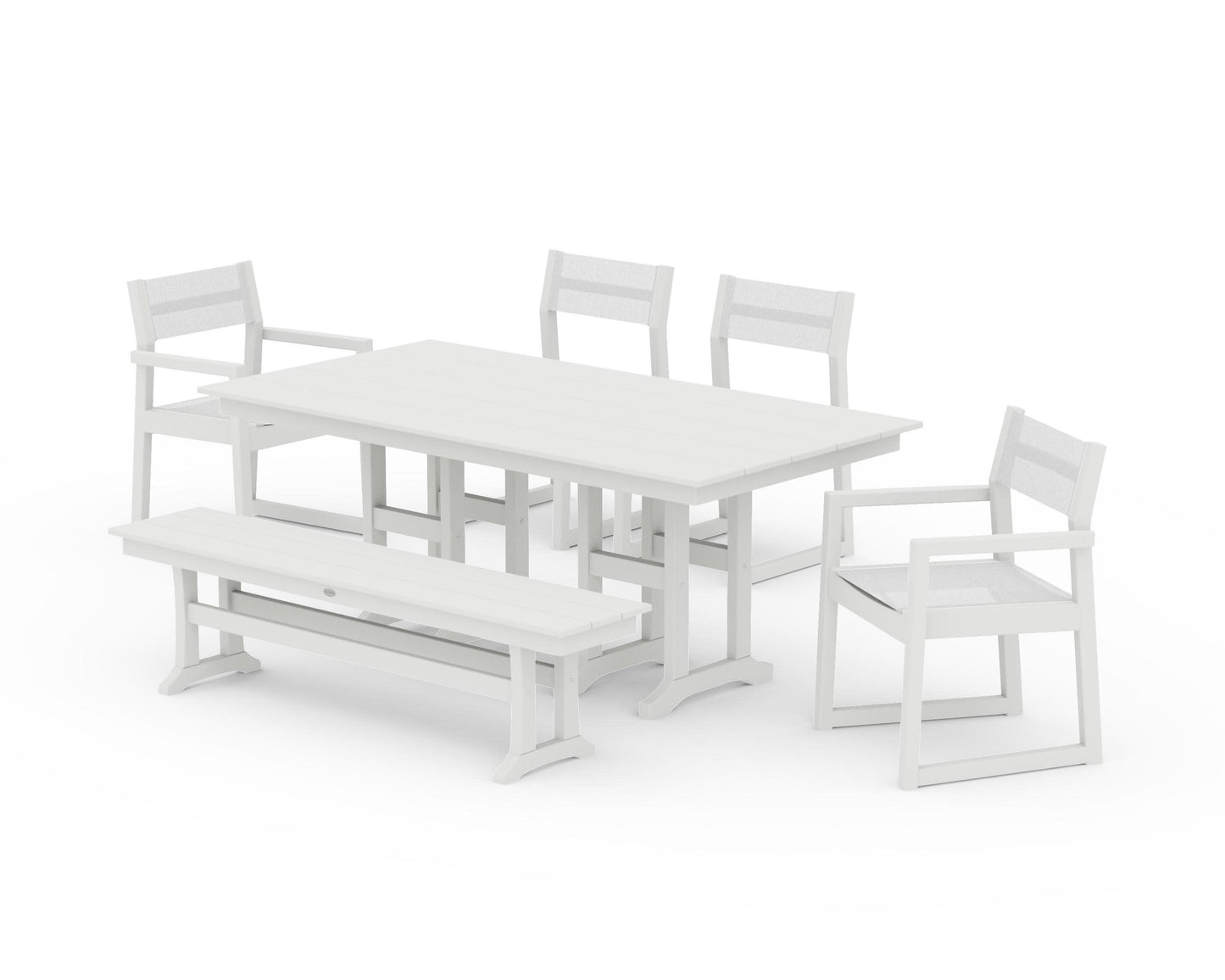 POLYWOOD EDGE Sling 6-Piece Farmhouse Dining Set — Vintage White / White Sling