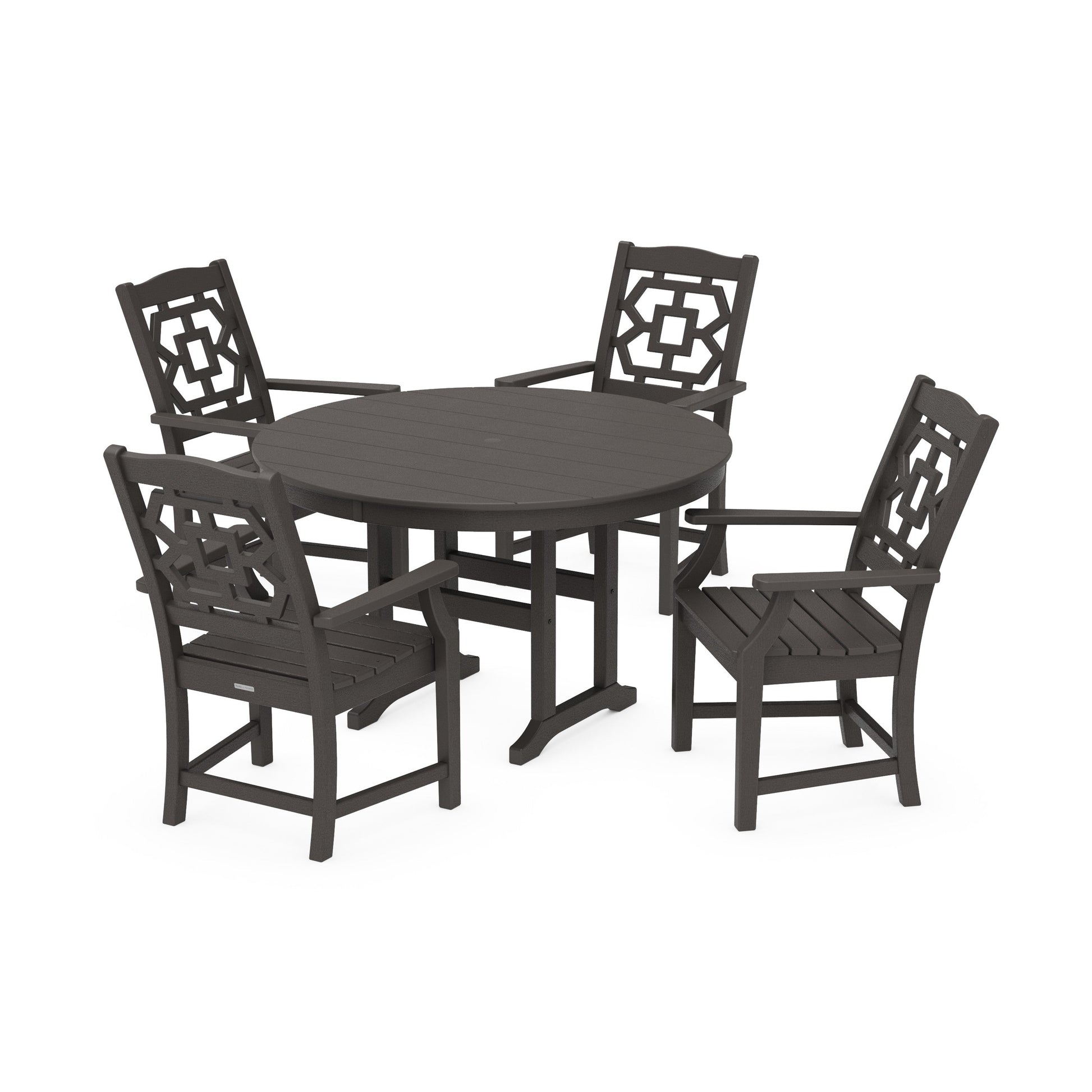 POLYWOOD Chinoiserie 5-Piece Round Farmhouse Dining Set — Vintage Coffee