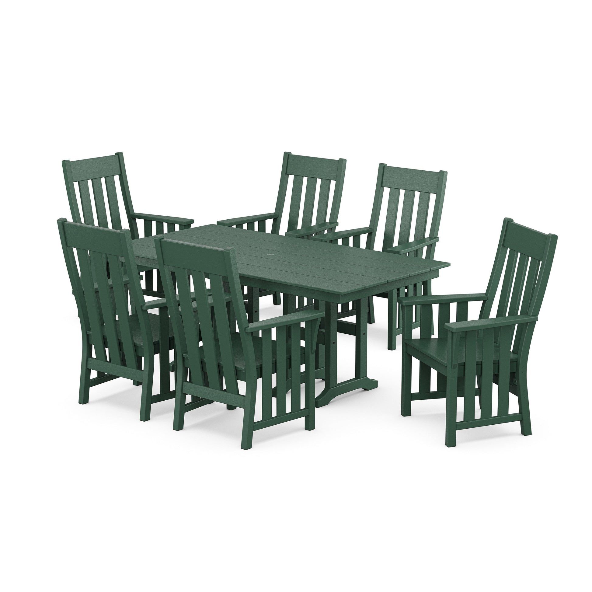 POLYWOOD Acadia Arm Chair 7-Piece Farmhouse Dining Set — Green