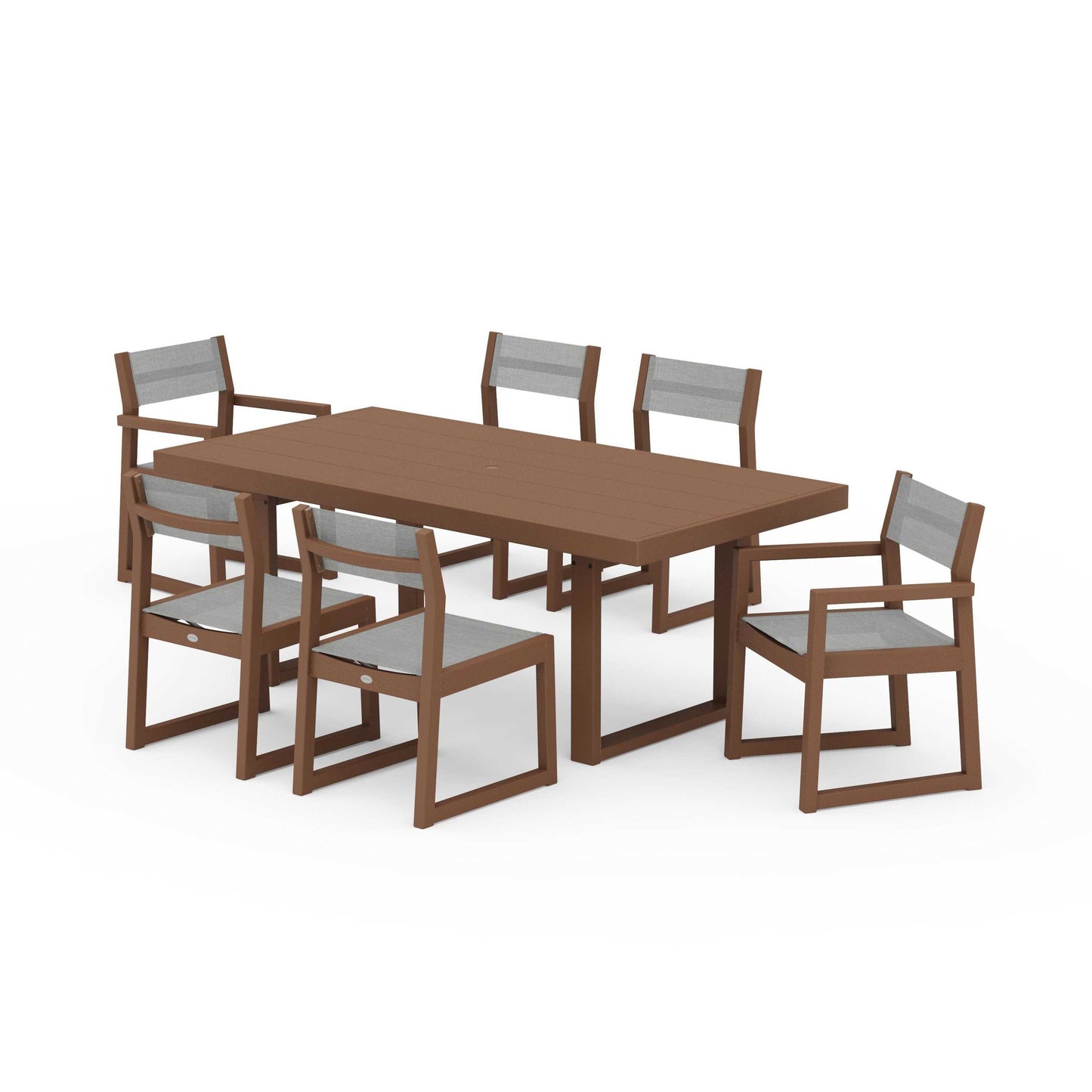 POLYWOOD EDGE Sling 7-Piece Dining Set — Teak / Metallic Sling