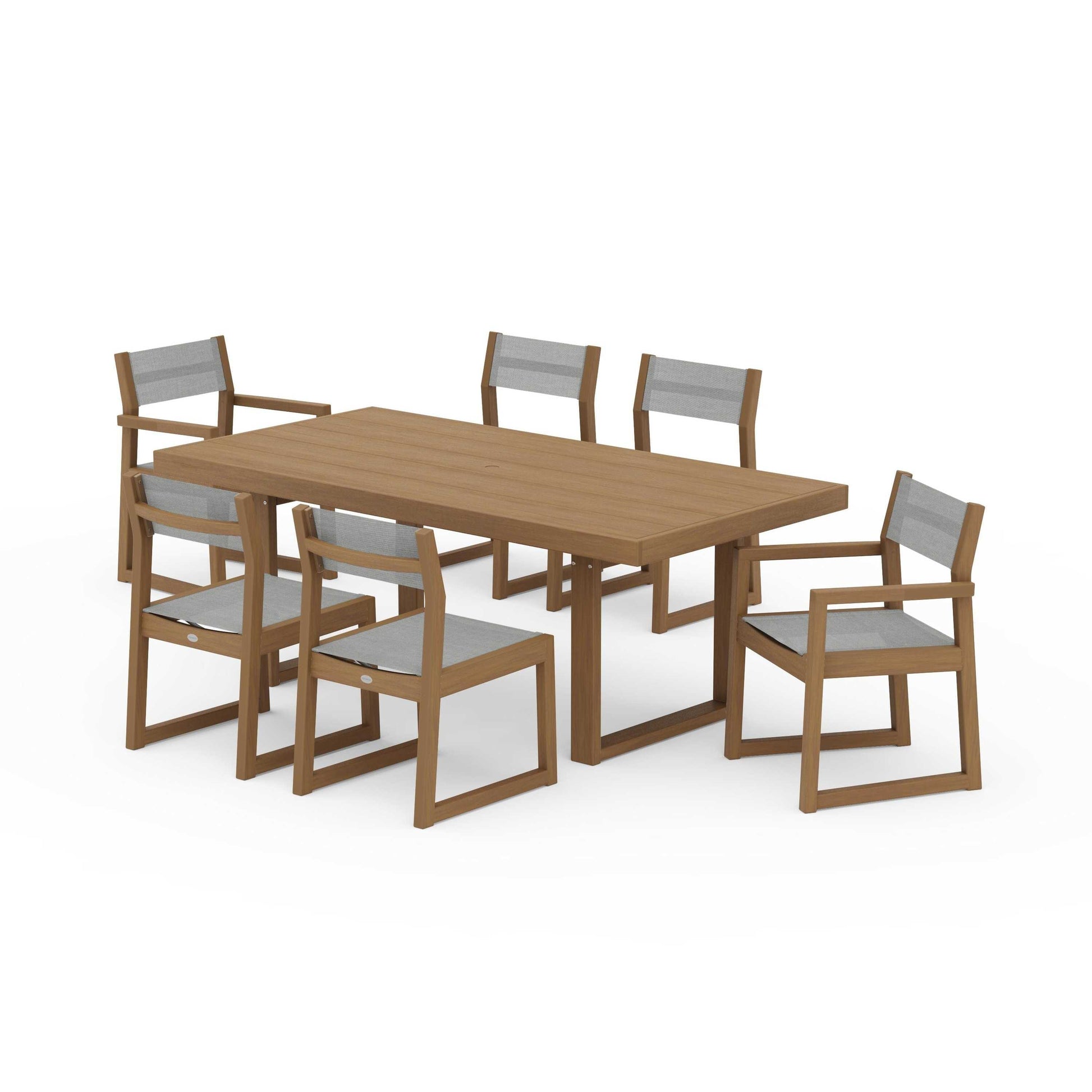 POLYWOOD EDGE Sling 7-Piece Dining Set — Natural / Metallic Sling