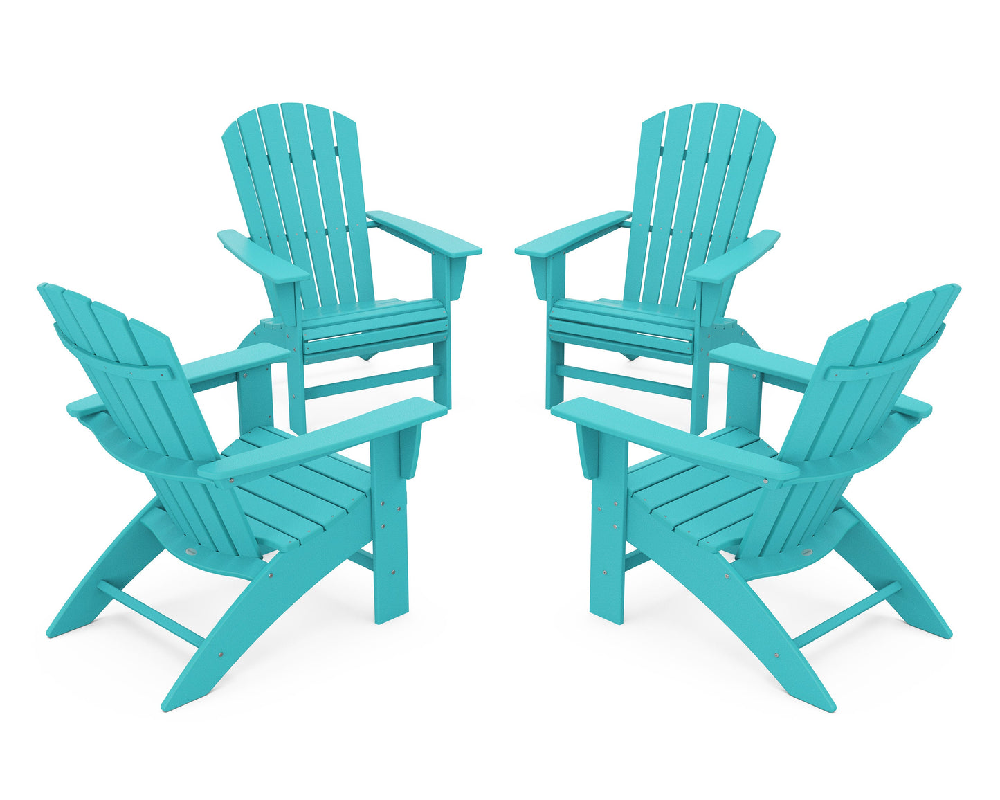 POLYWOOD 4-Piece Nautical Curveback Adirondack Chair Conversation Set — Aruba