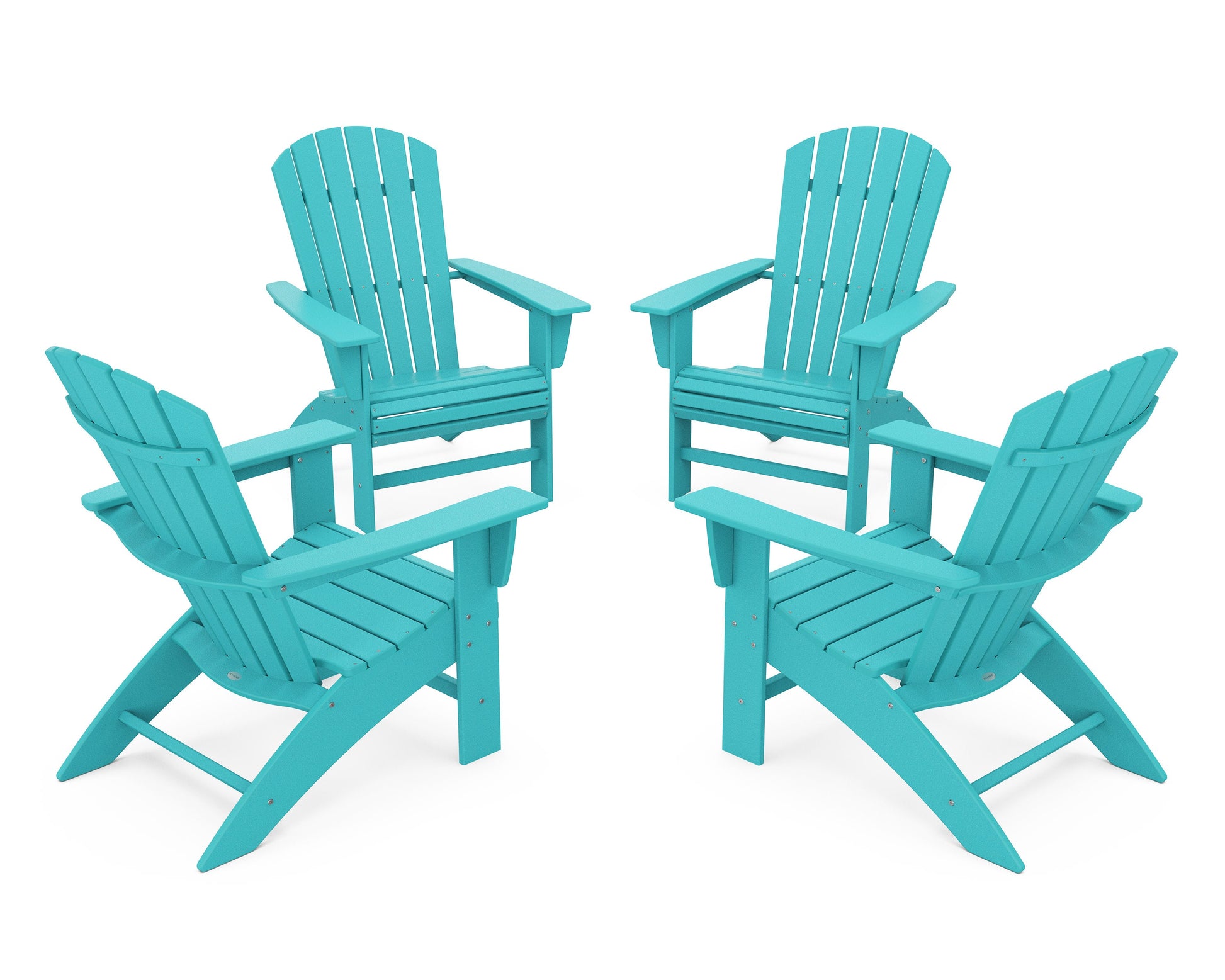 POLYWOOD 4-Piece Nautical Curveback Adirondack Chair Conversation Set — Aruba