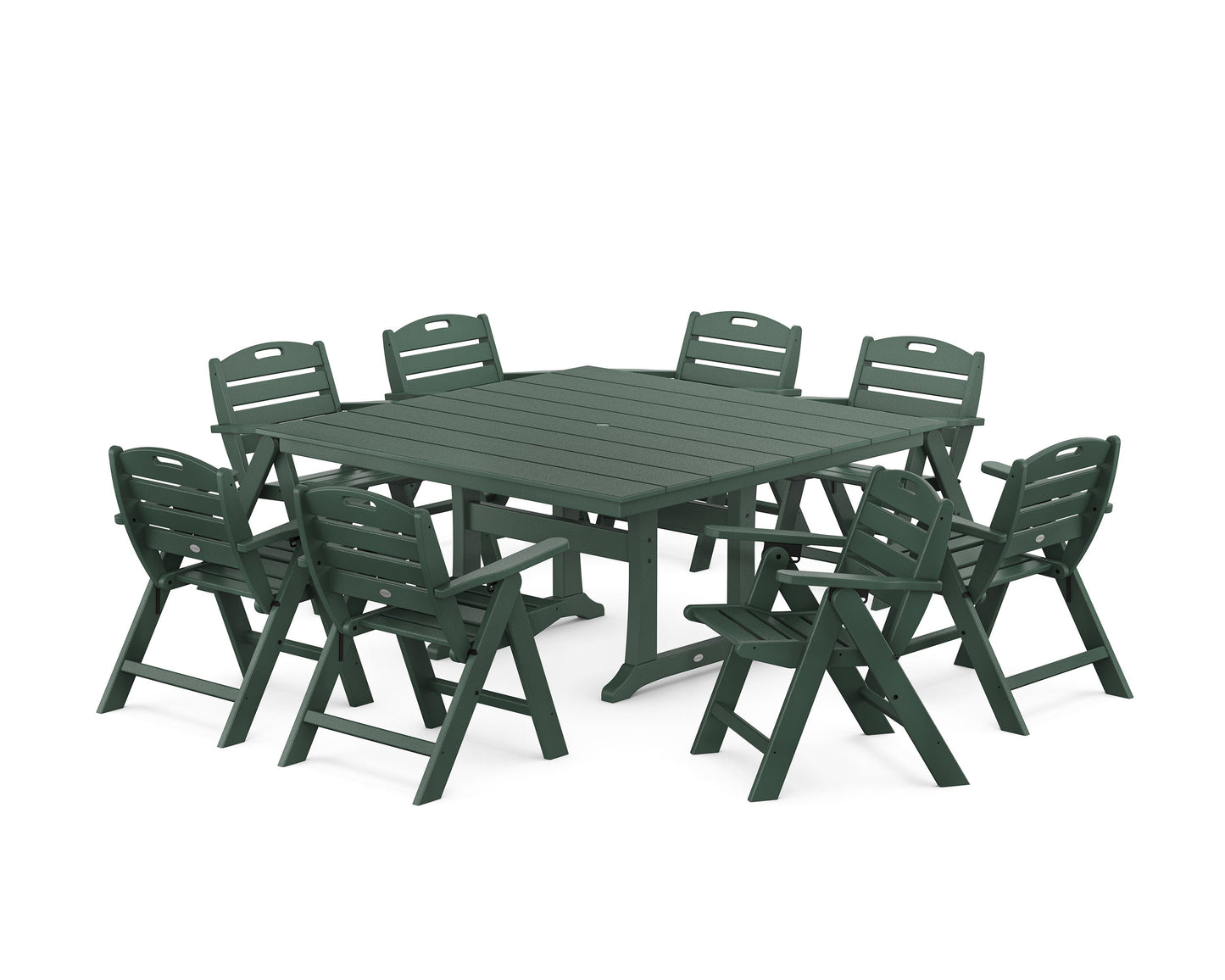 POLYWOOD Nautical Lowback 9-Piece Square Farmhouse Dining Set with Trestle Legs — Green