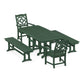 POLYWOOD Chinoiserie 5-Piece Dining Set with Benches — Green