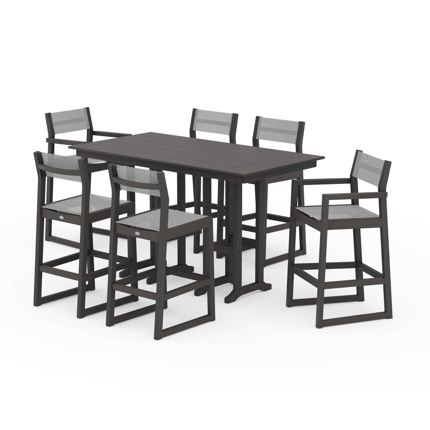 POLYWOOD EDGE Sling 7-Piece Farmhouse Bar Set — Vintage Coffee / Metallic Sling