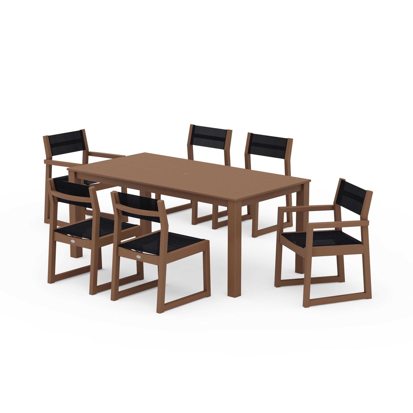 POLYWOOD EDGE Sling 7-Piece Parsons Dining Set — Teak / Black Sling