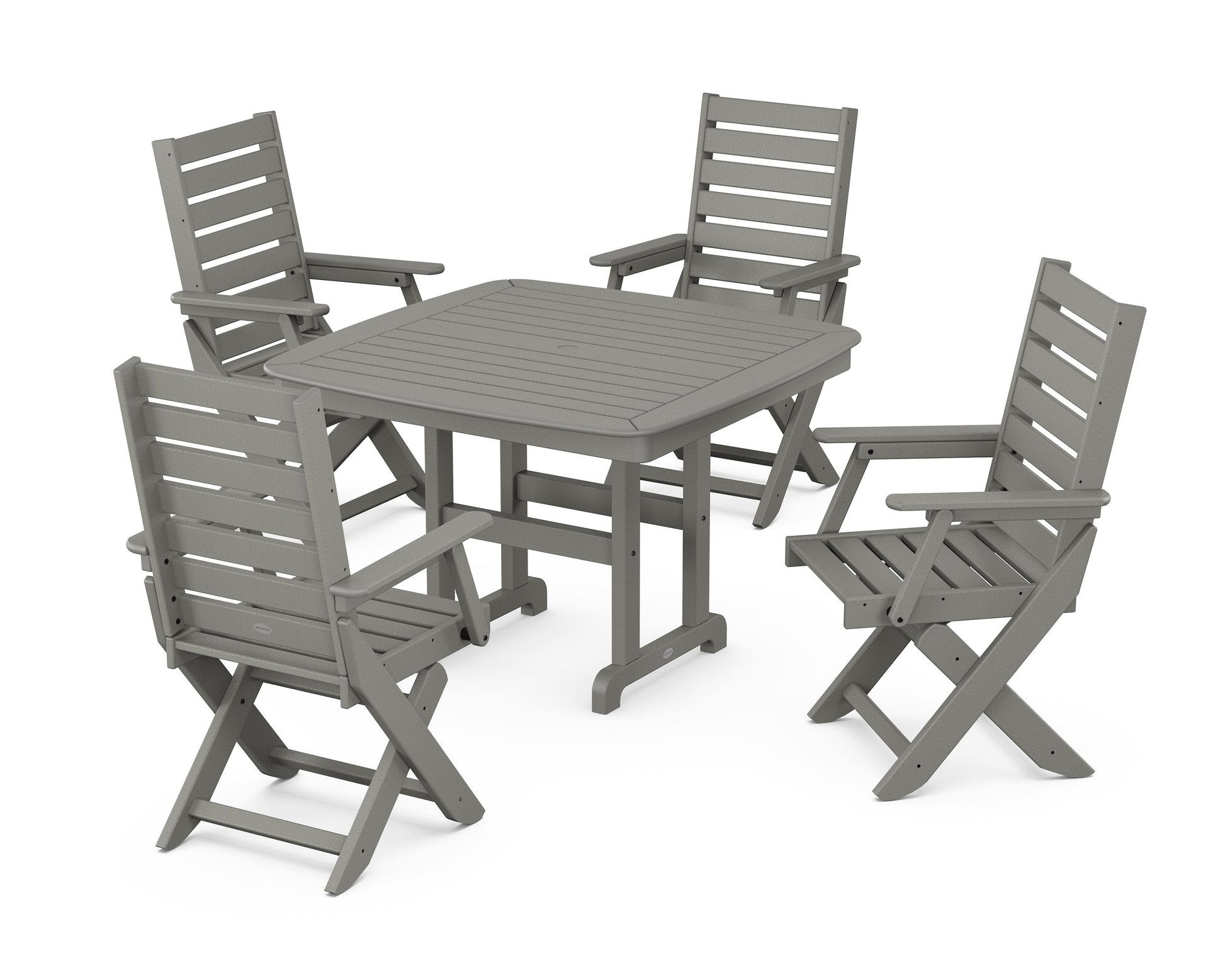 POLYWOOD Captain Folding Chair 5-Piece Dining Set with Trestle Legs — Slate Grey