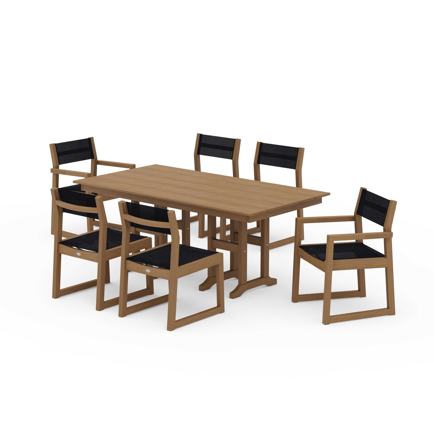 POLYWOOD EDGE Sling 7-Piece Farmhouse Dining Set — Natural / Black Sling