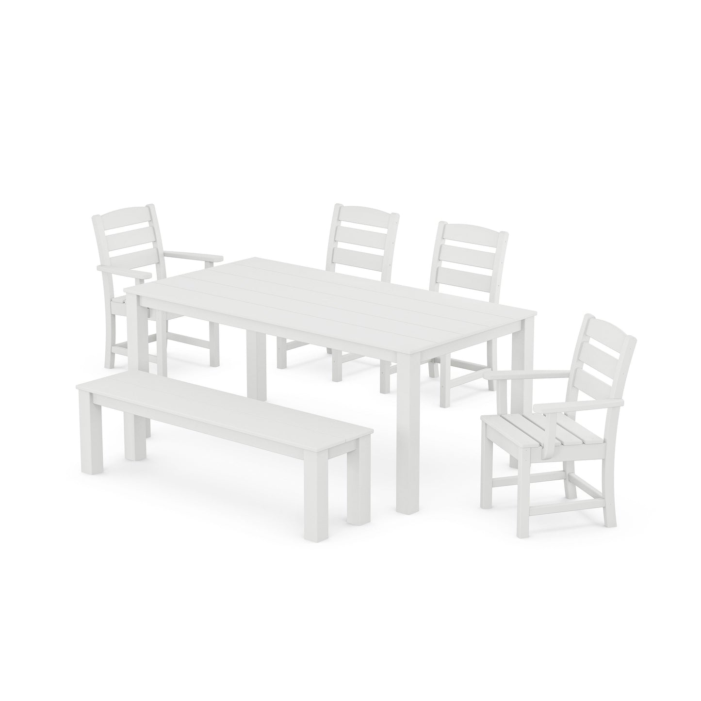POLYWOOD Lakeside 6-Piece Parsons Dining Set with Bench — White