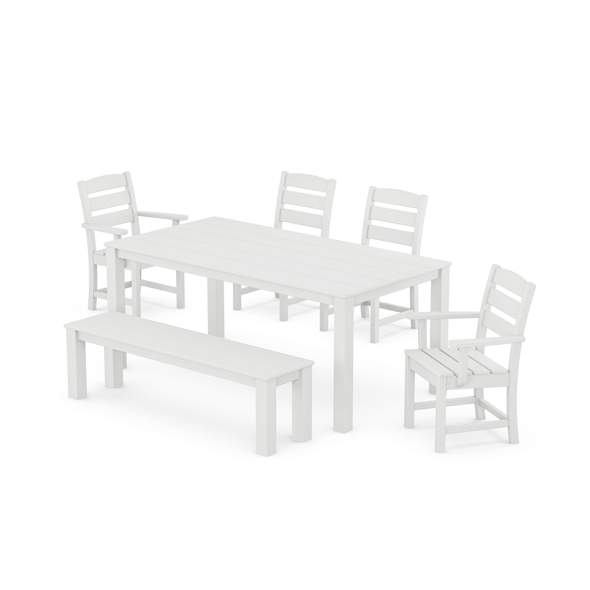 POLYWOOD Lakeside 6-Piece Parsons Dining Set with Bench — White