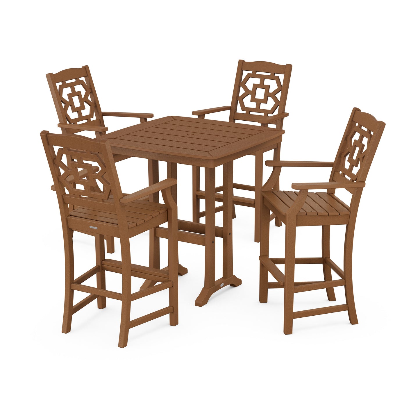 POLYWOOD Chinoiserie 5-Piece Bar Set with Trestle Legs — Teak