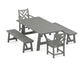 POLYWOOD Chippendale 5-Piece Rustic Farmhouse Dining Set With Benches — Slate Grey