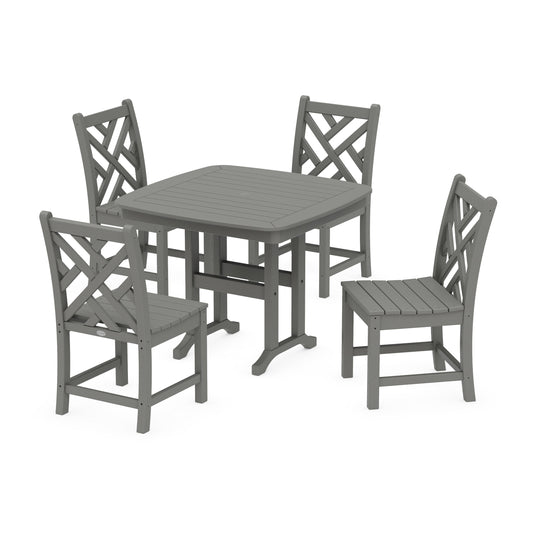 POLYWOOD Chippendale 5-Piece Side Chair Dining Set — Slate Grey