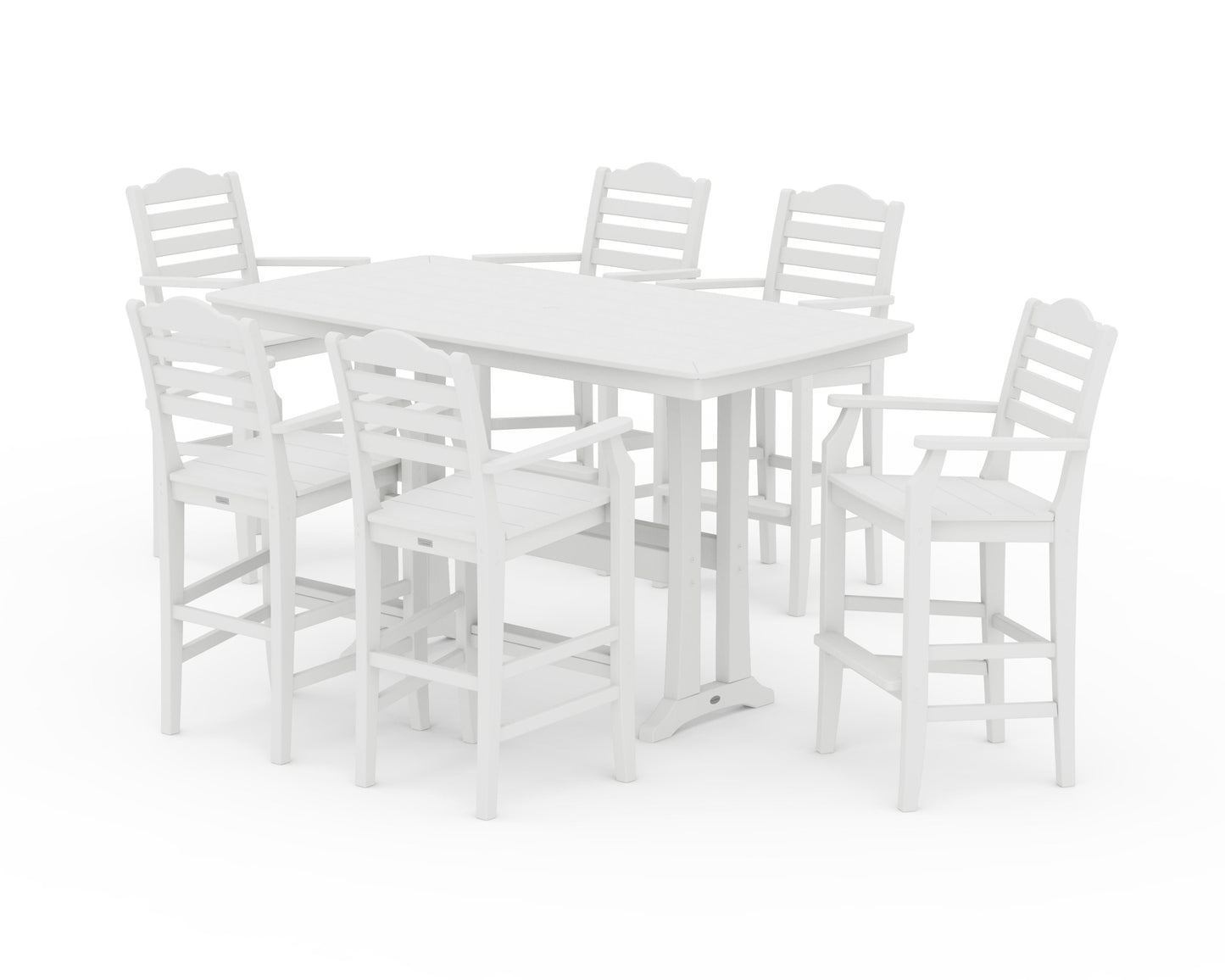 POLYWOOD Savannah Arm Chair 7-Piece Bar Set with Trestle Legs — White