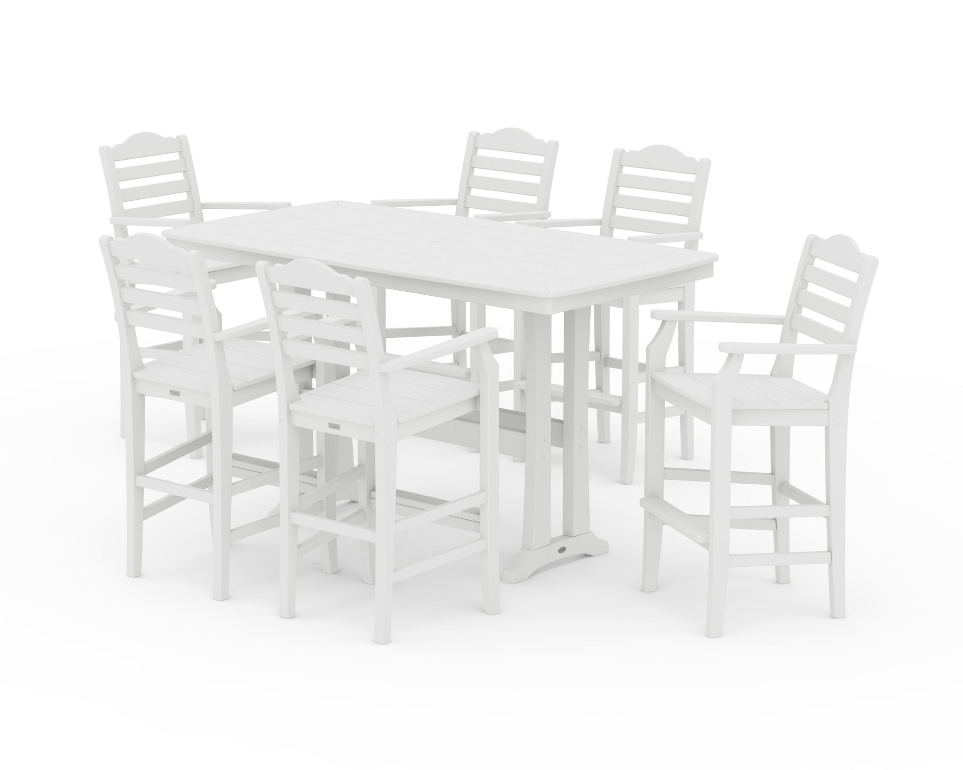 POLYWOOD Savannah Arm Chair 7-Piece Bar Set with Trestle Legs — White