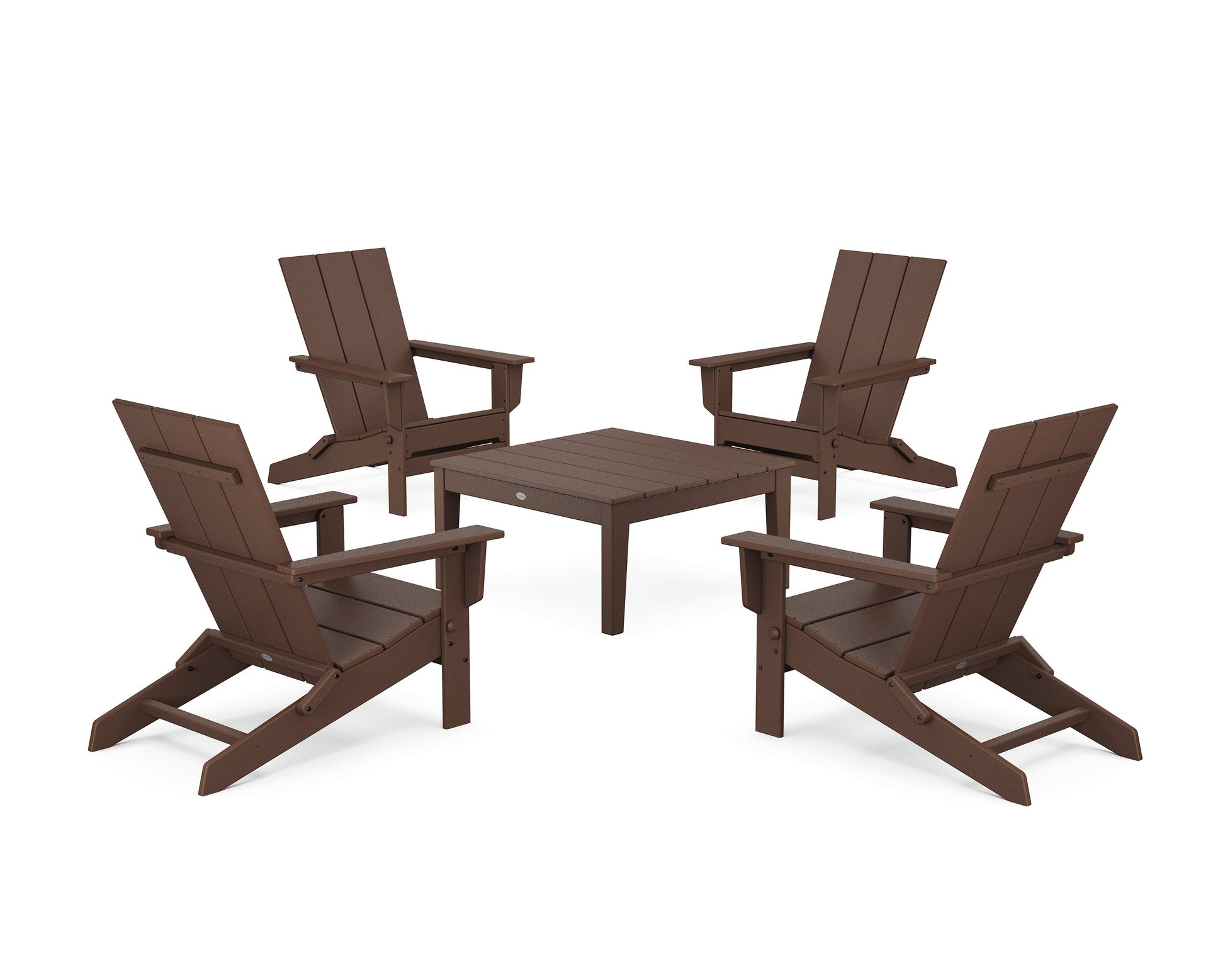 POLYWOOD 5-Piece Modern Studio Folding Adirondack Chair Conversation Group — Mahogany