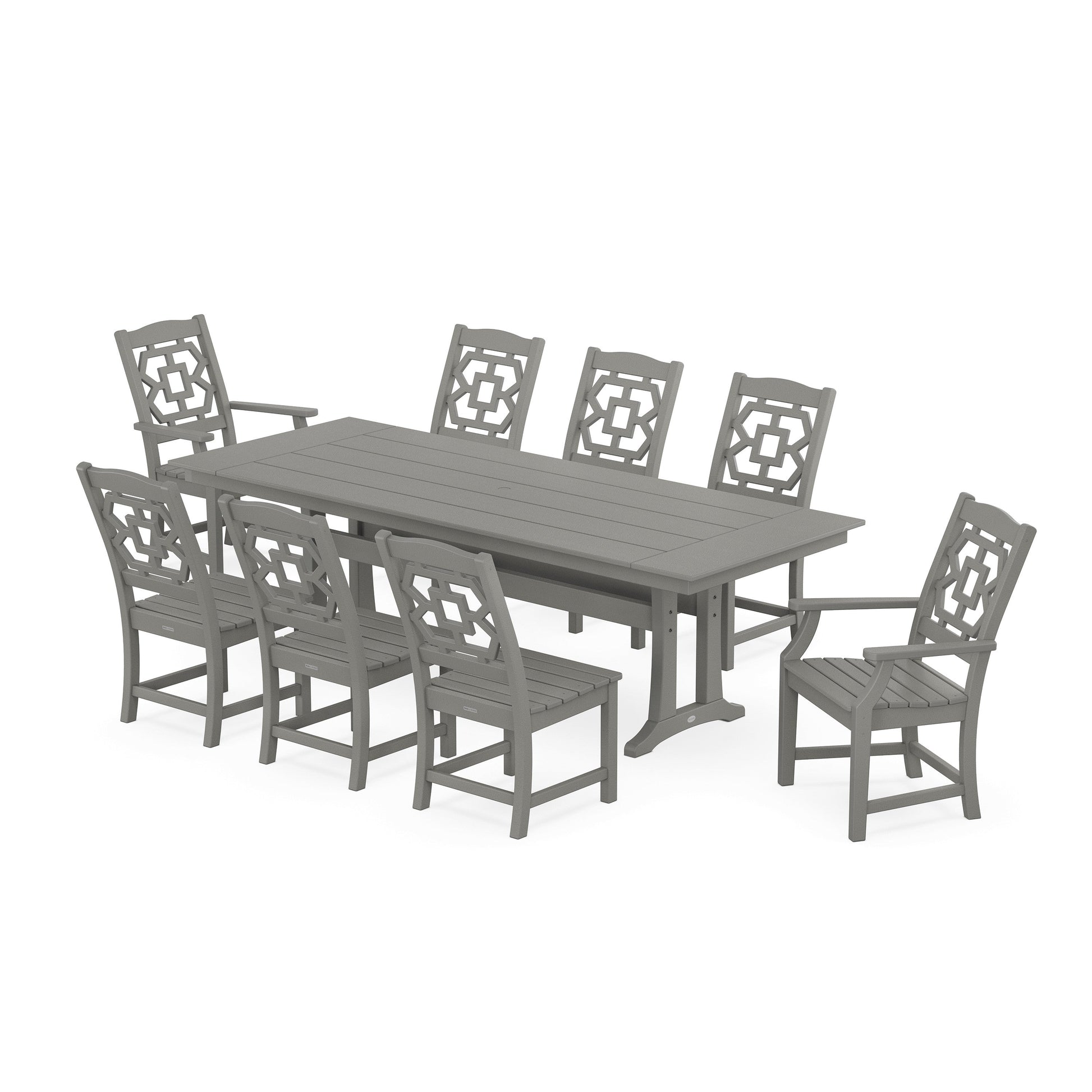 POLYWOOD Chinoiserie 9-Piece Farmhouse Dining Set with Trestle Legs — Slate Grey
