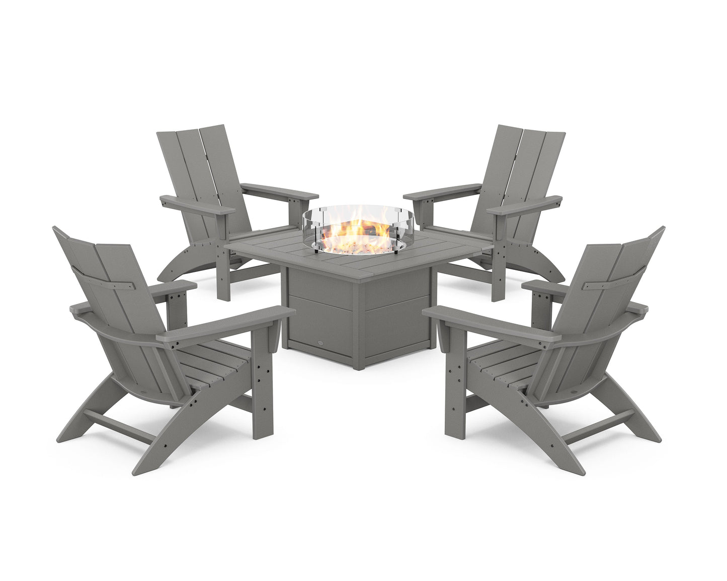 POLYWOOD 5-Piece Modern Grand Adirondack Conversation Set with Fire Pit Table — Slate Grey