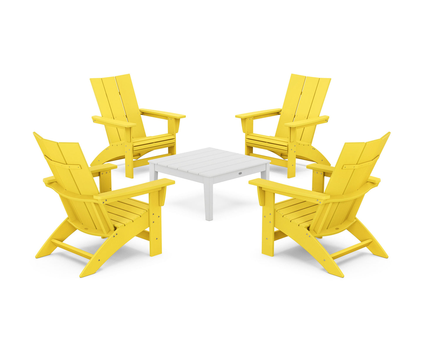 POLYWOOD 5-Piece Modern Grand Adirondack Chair Conversation Group — Lemon / White